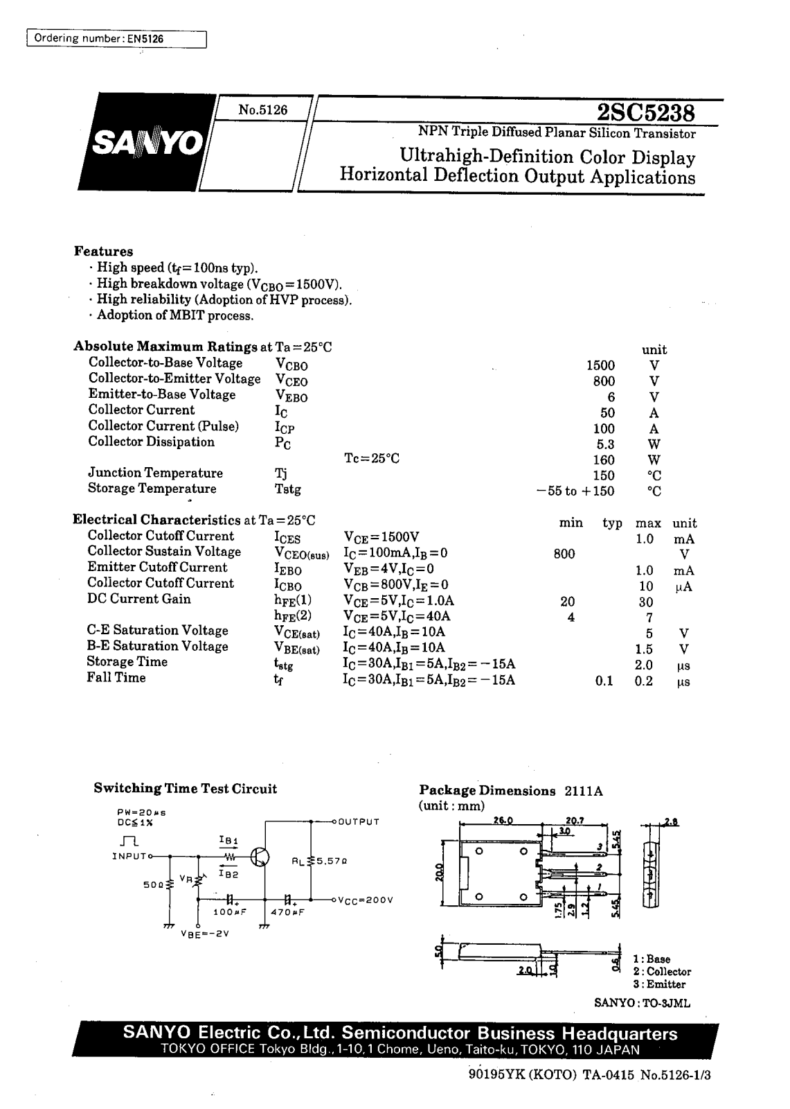 SANYO 2SC5238 Datasheet