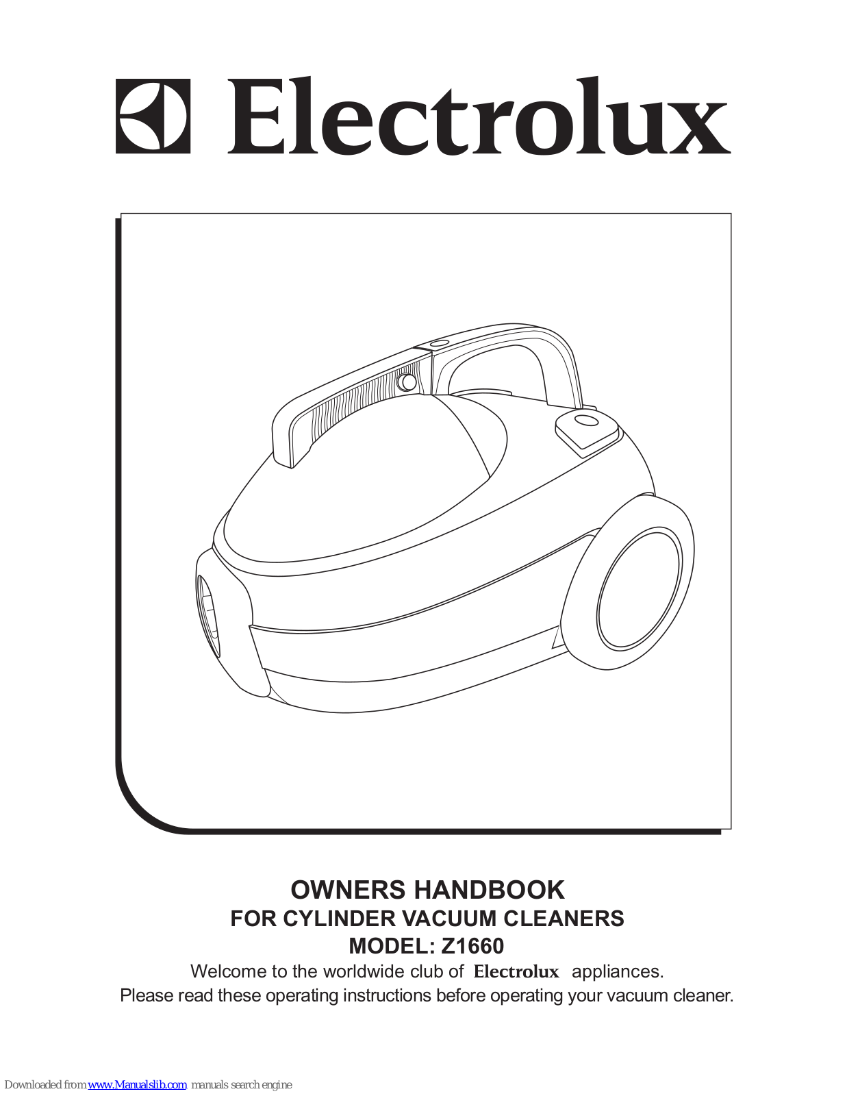 Electrolux Z1660, Z1661, Z1670, Z1650 Owner's Handbook Manual