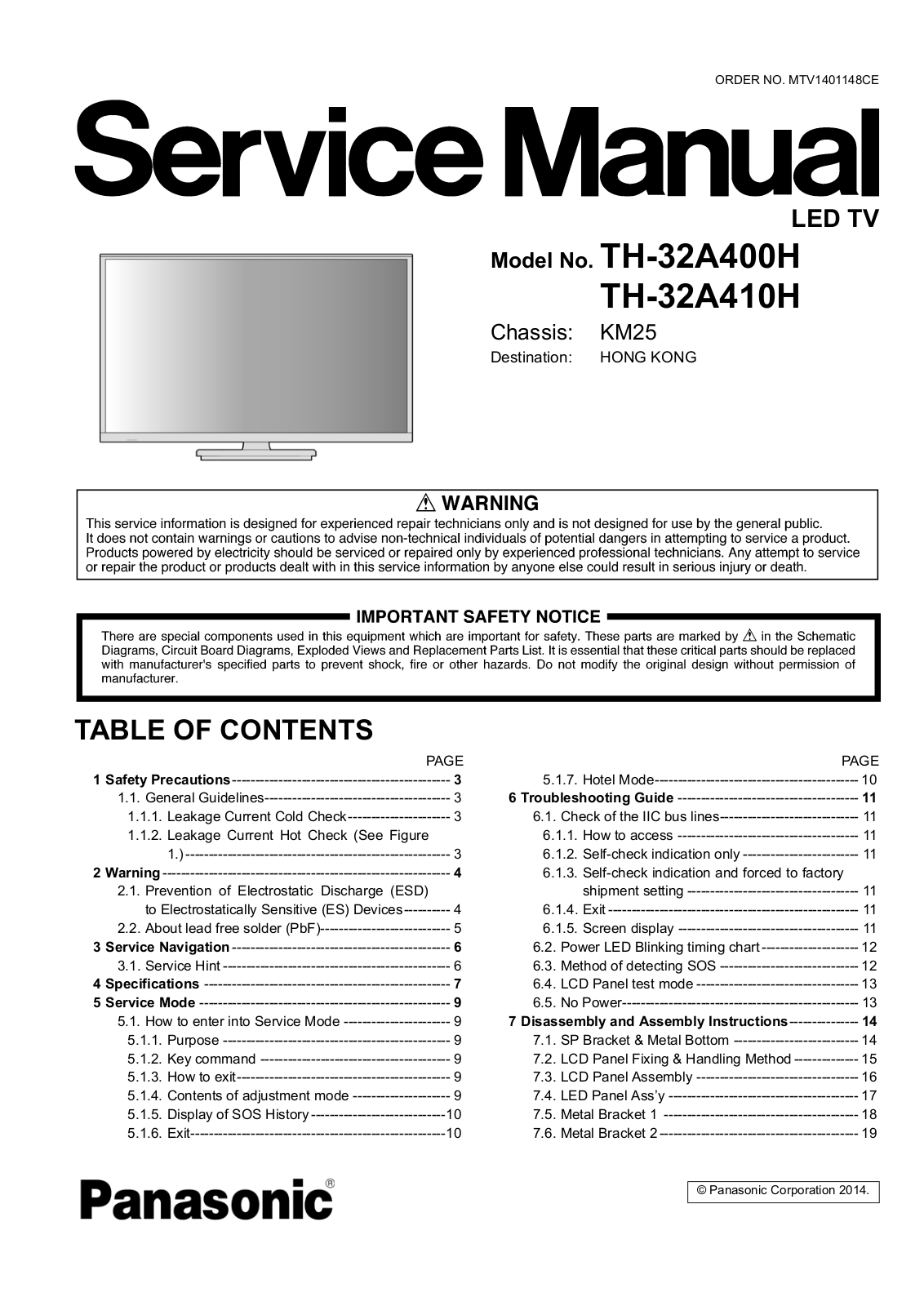 Panasonic TH-32A400H, TH-32A410H Schematic