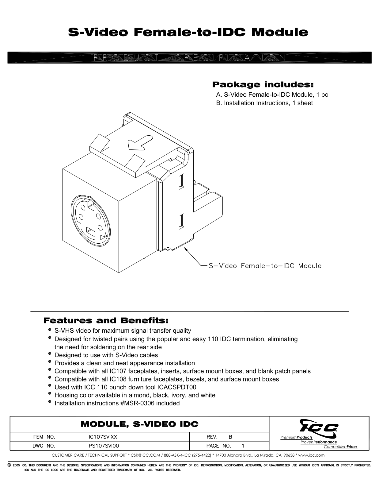 ICC IC107SVIWH Specsheet