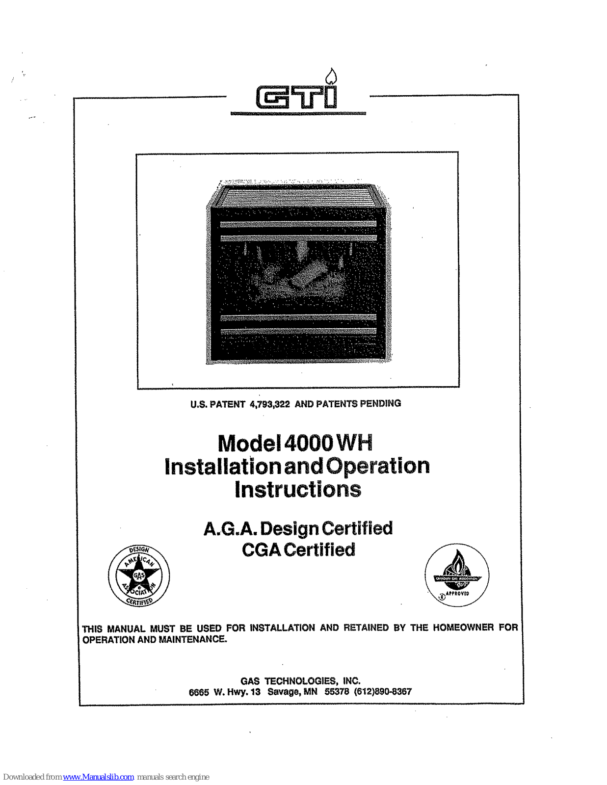 GTI 4000WH Installation And Operation Instructions Manual