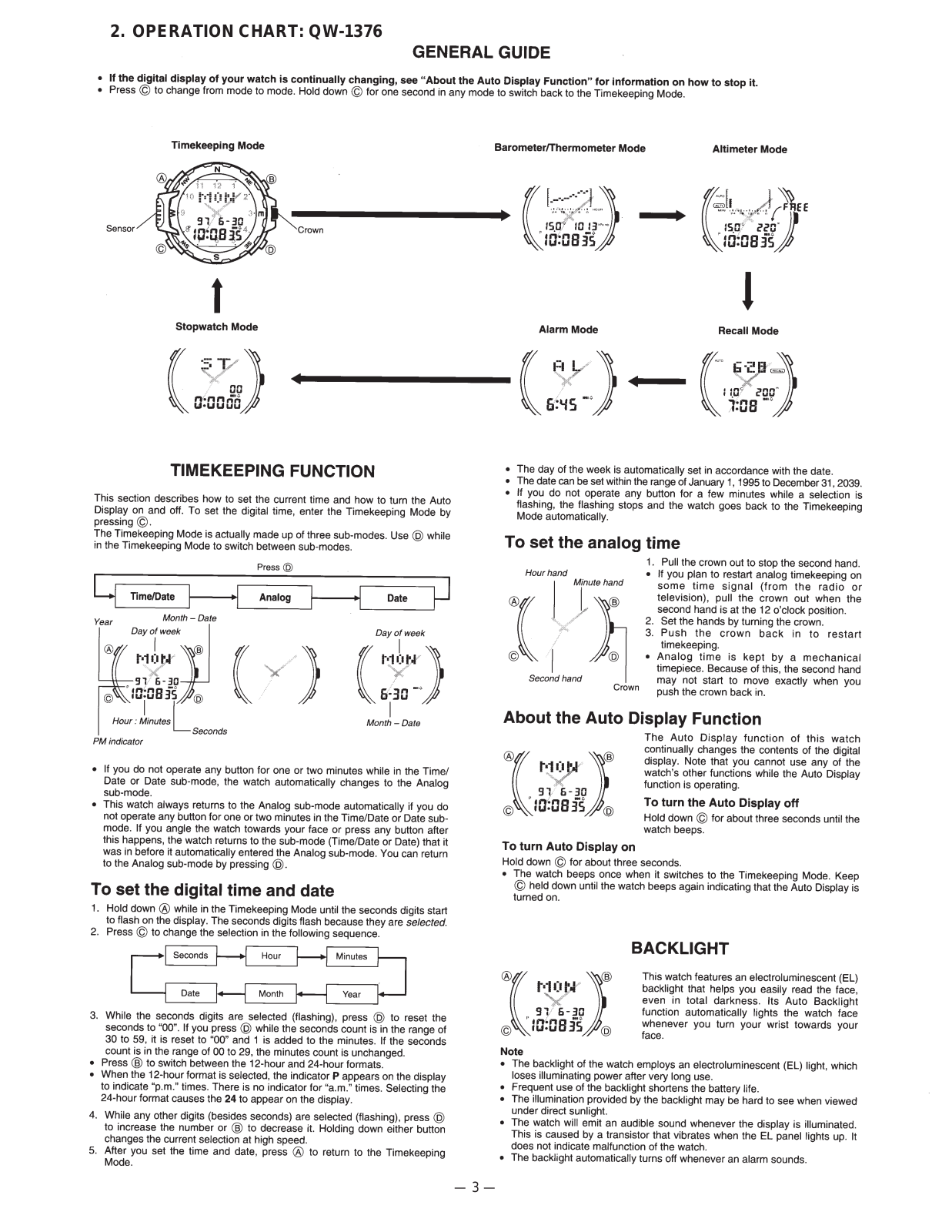 Casio QW-1376 User Manual