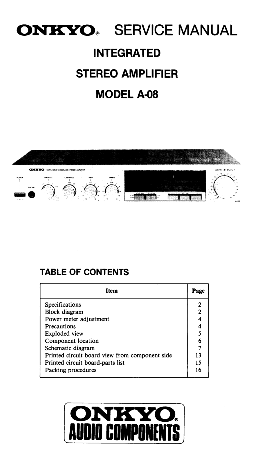 Onkyo A-08 Service Manual