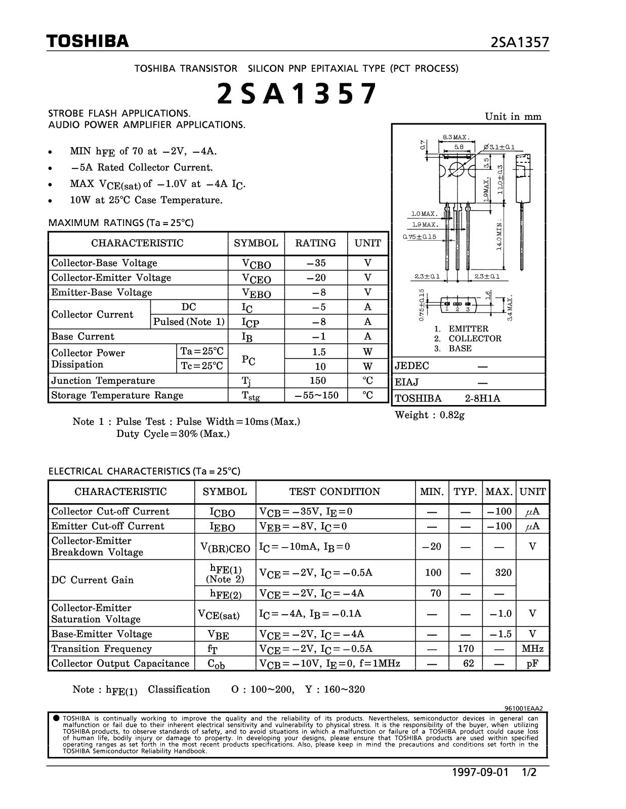 Toshiba 2SA1357 Datasheet