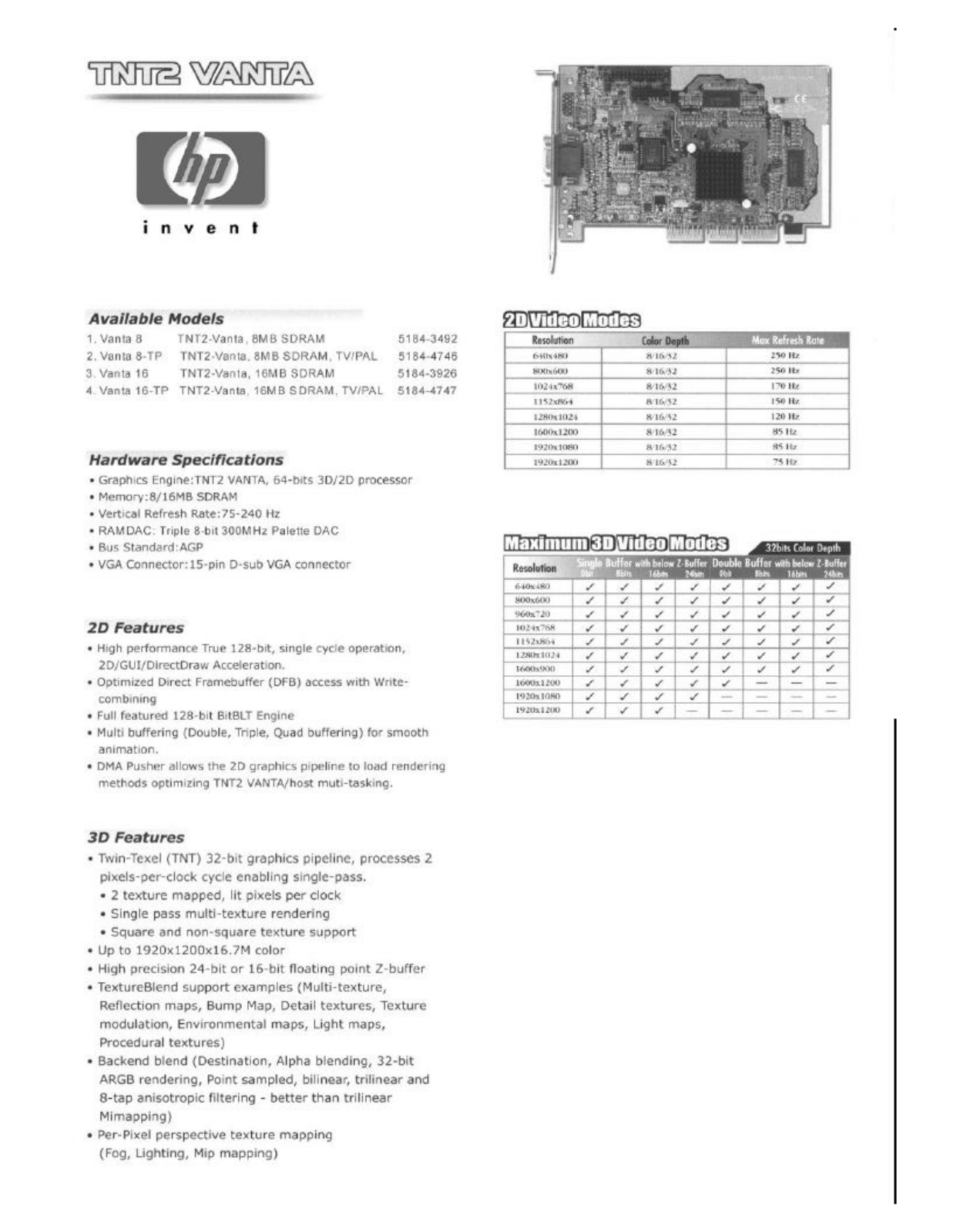 HP Pavilion 4533, Pavilion 4553Z, Pavilion 8609, Pavilion 8765c, Pavilion 8772c Data Sheet