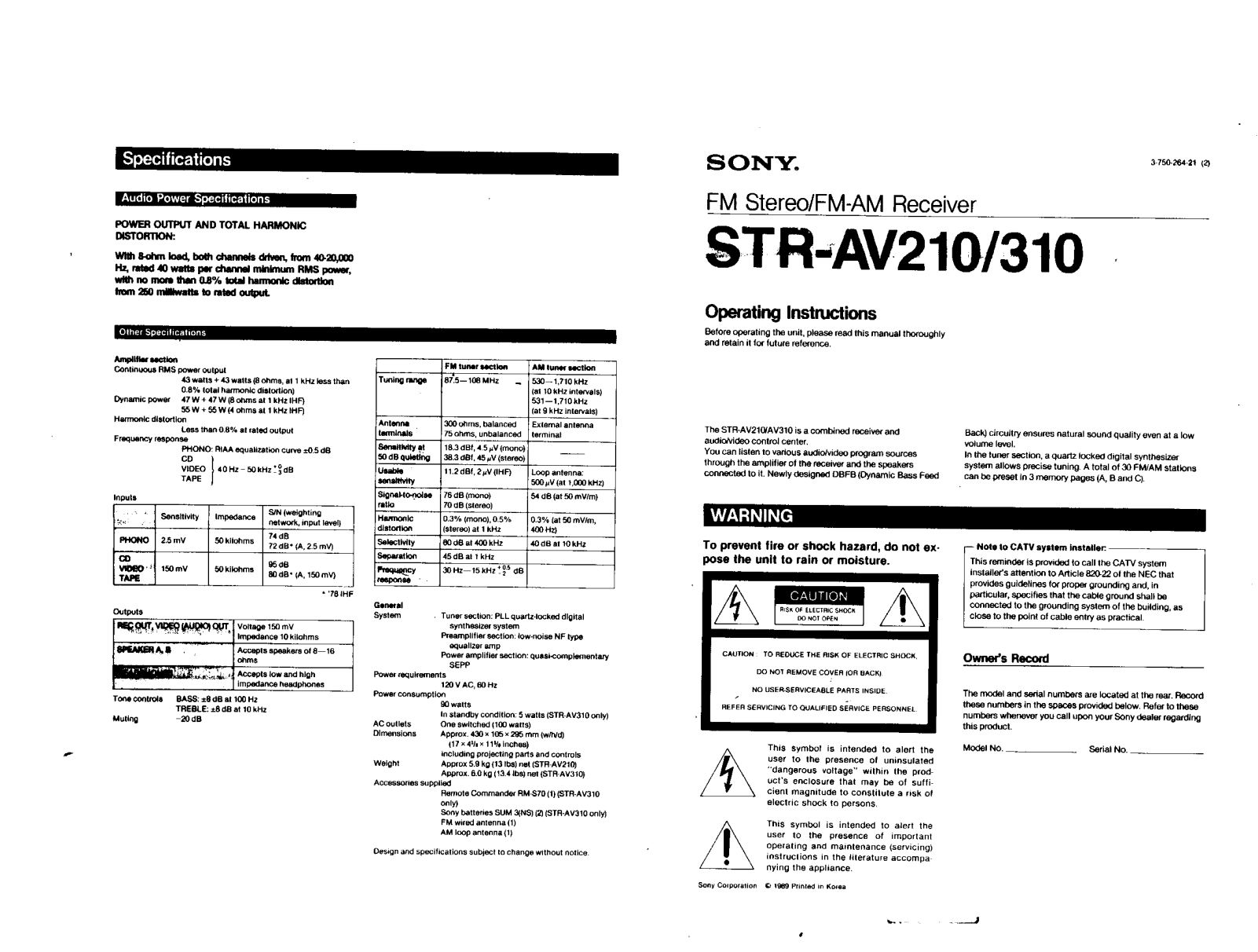 Sony ST-RAV210 User Manual