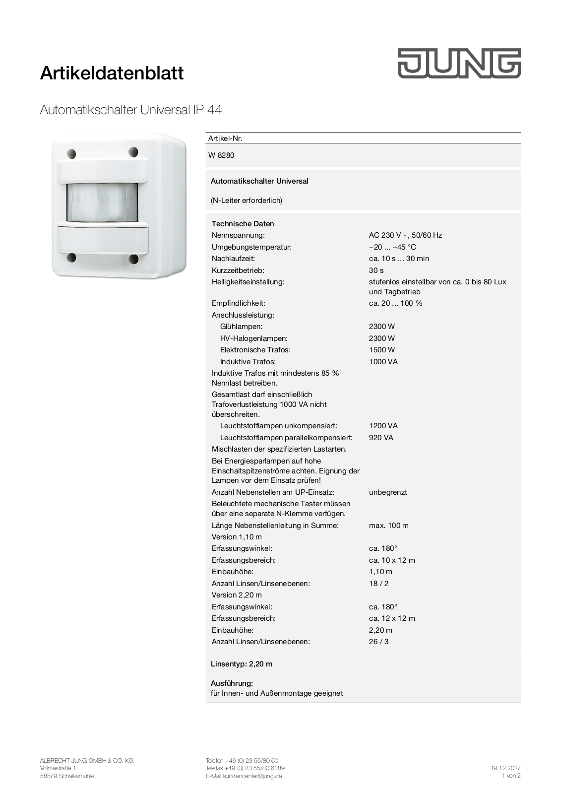 Jung W 8280 User Manual