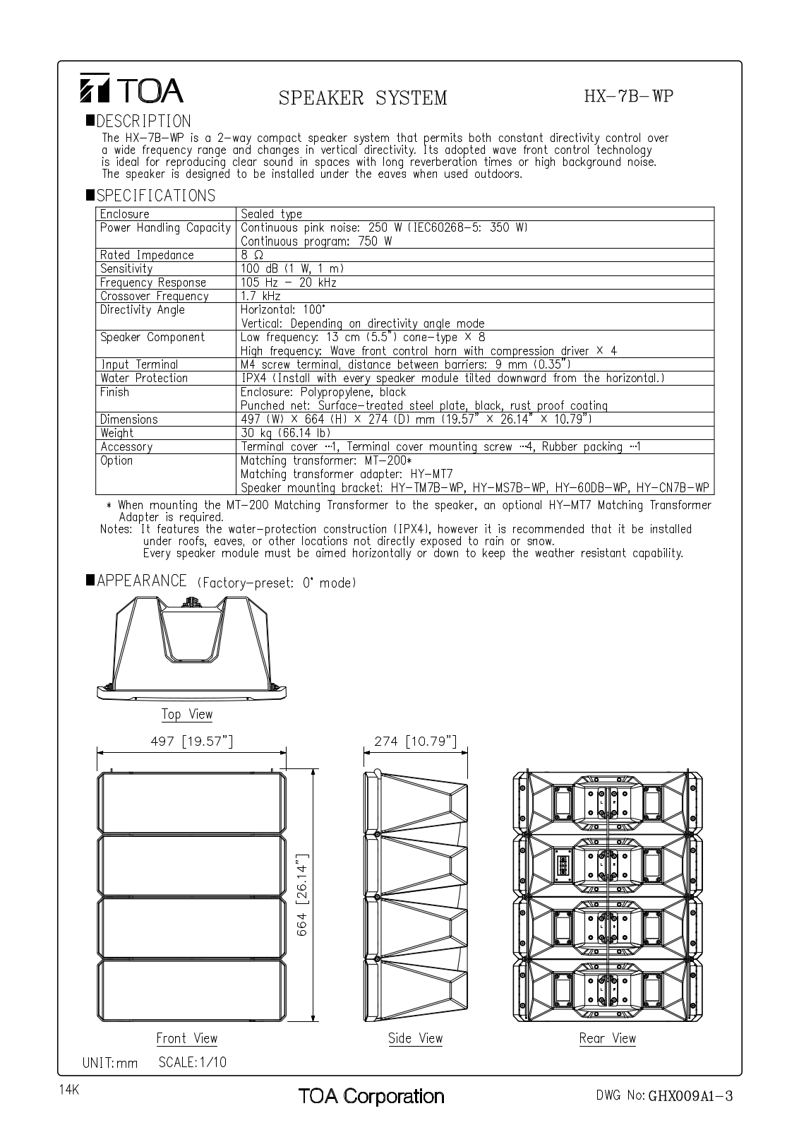 TOA HX7B-WP-QAM User Manual