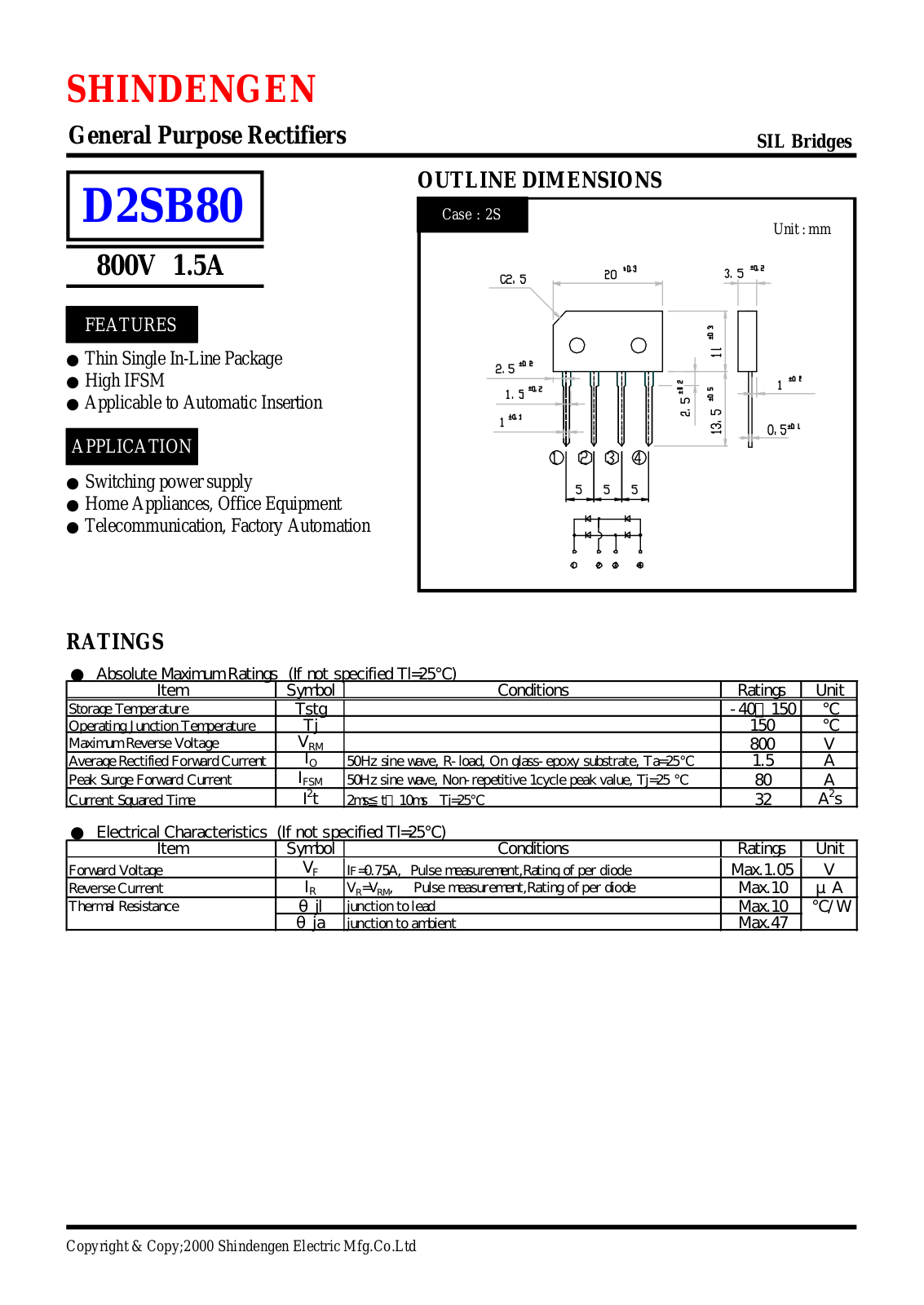 Datasheet D2SB80 Datasheet (Shindengen) - ManualMachine.com