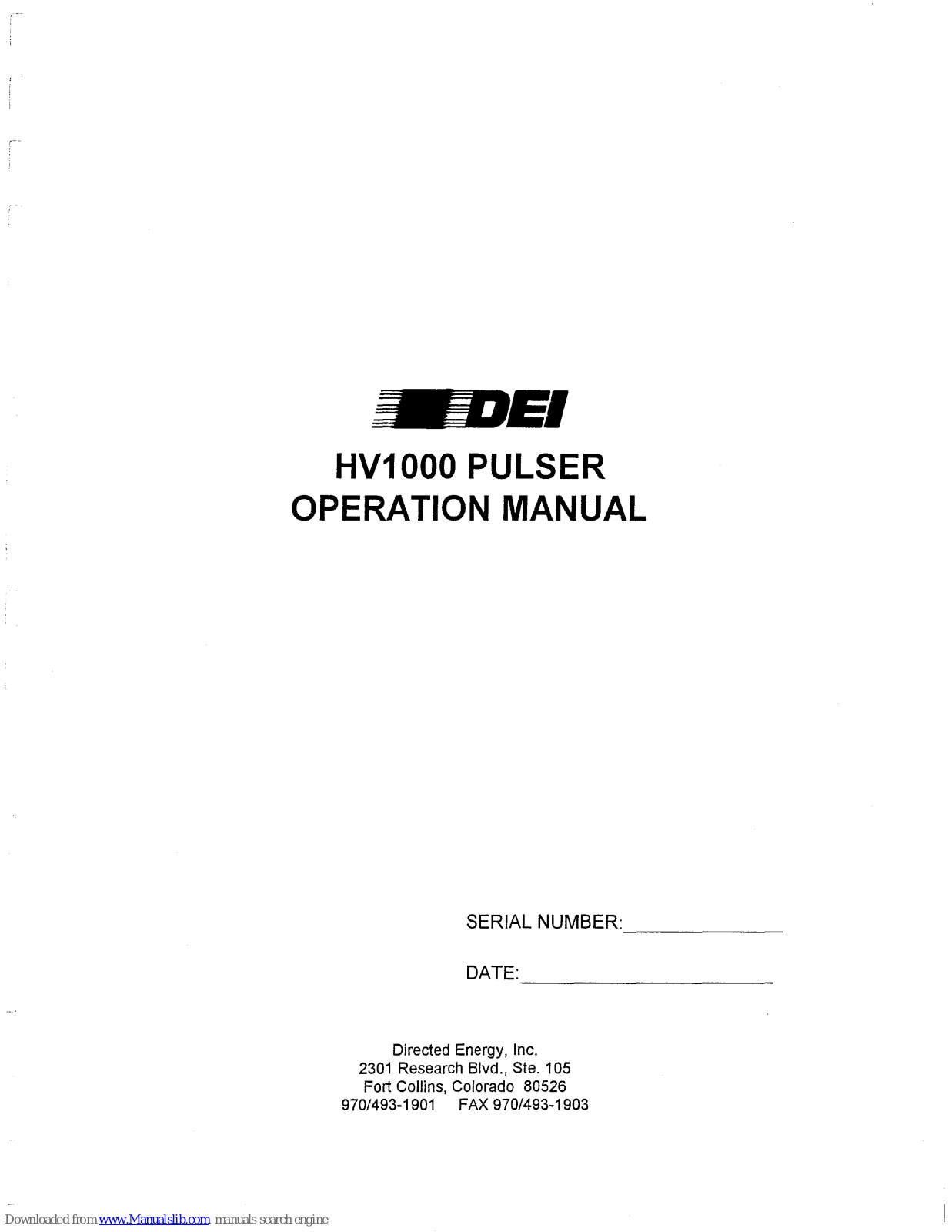 DEI HV1000 PULSER Operation Manual - ManualMachine.com