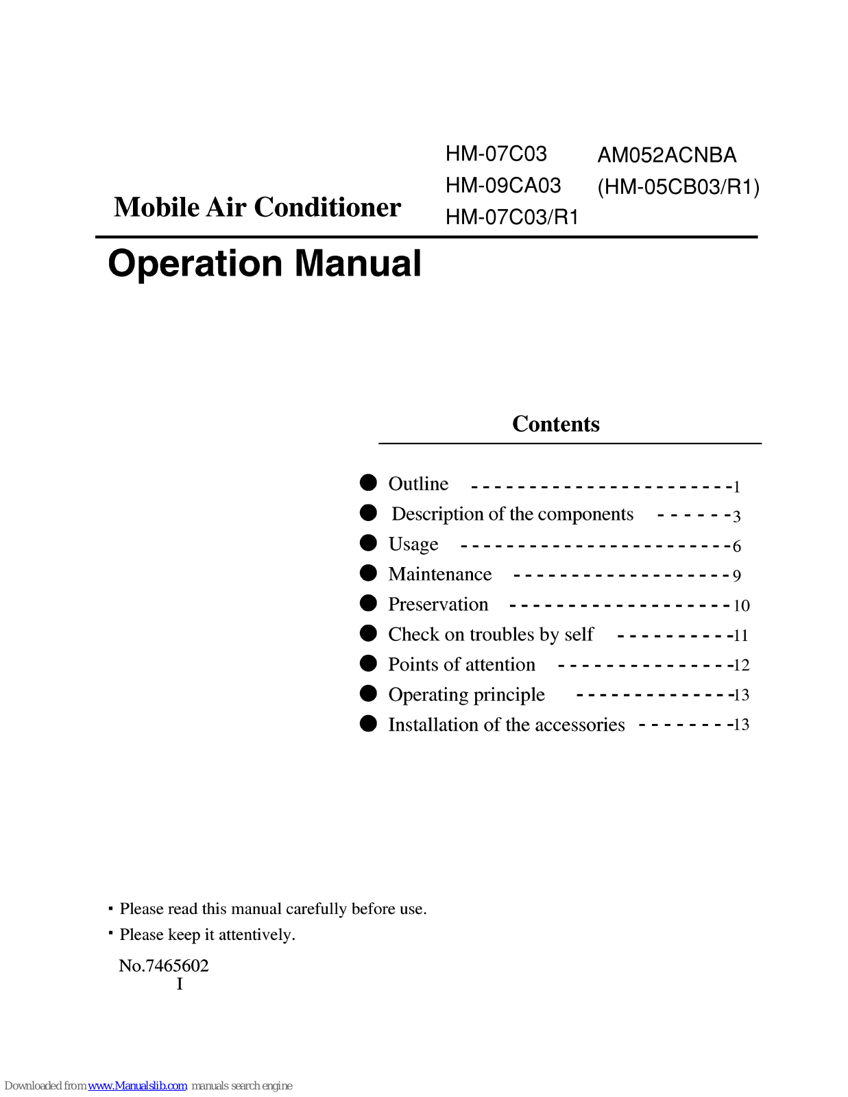 Haier AM052ACNBA Operation Manual