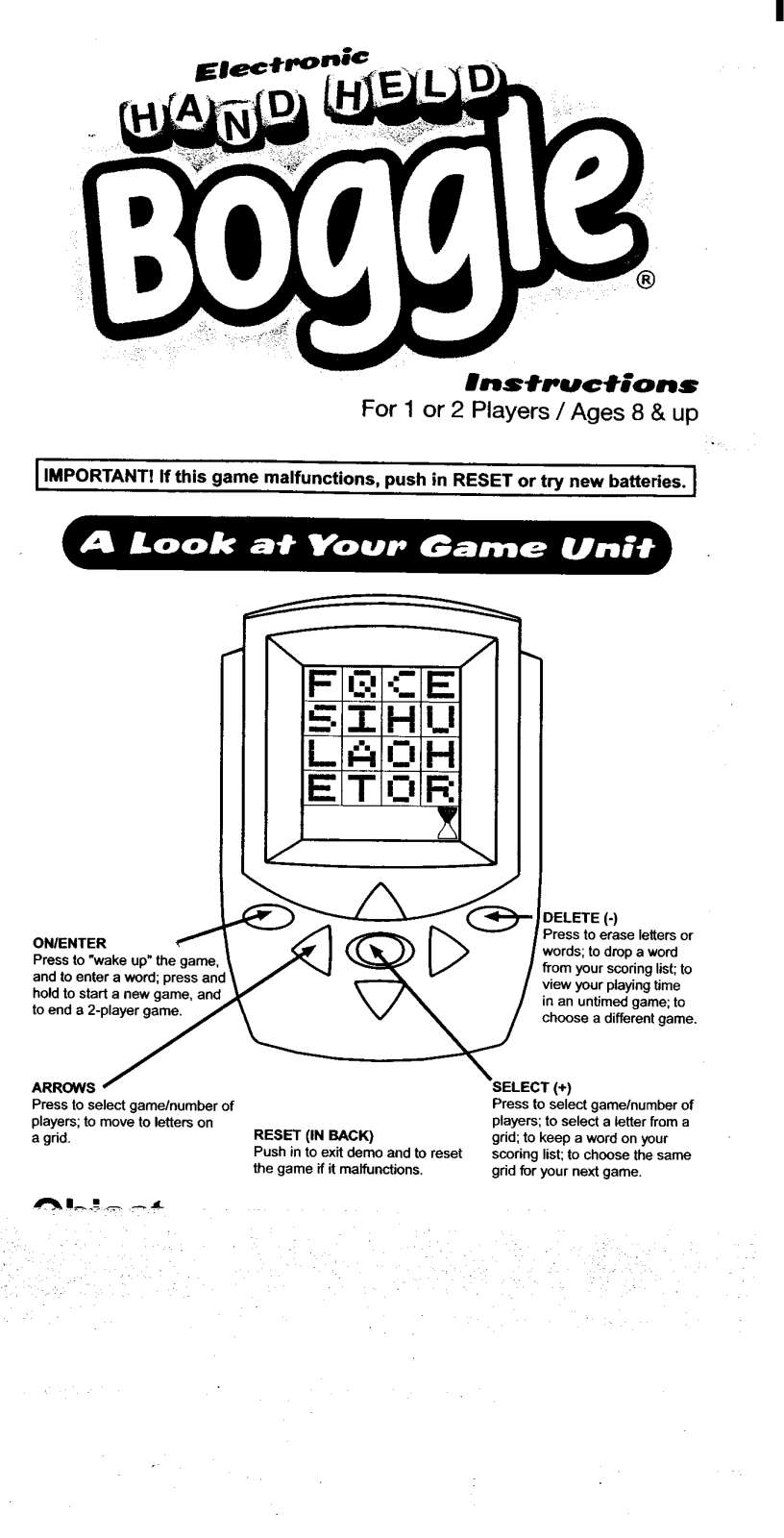 HASBRO Boggle Electronic Hand Held User Manual