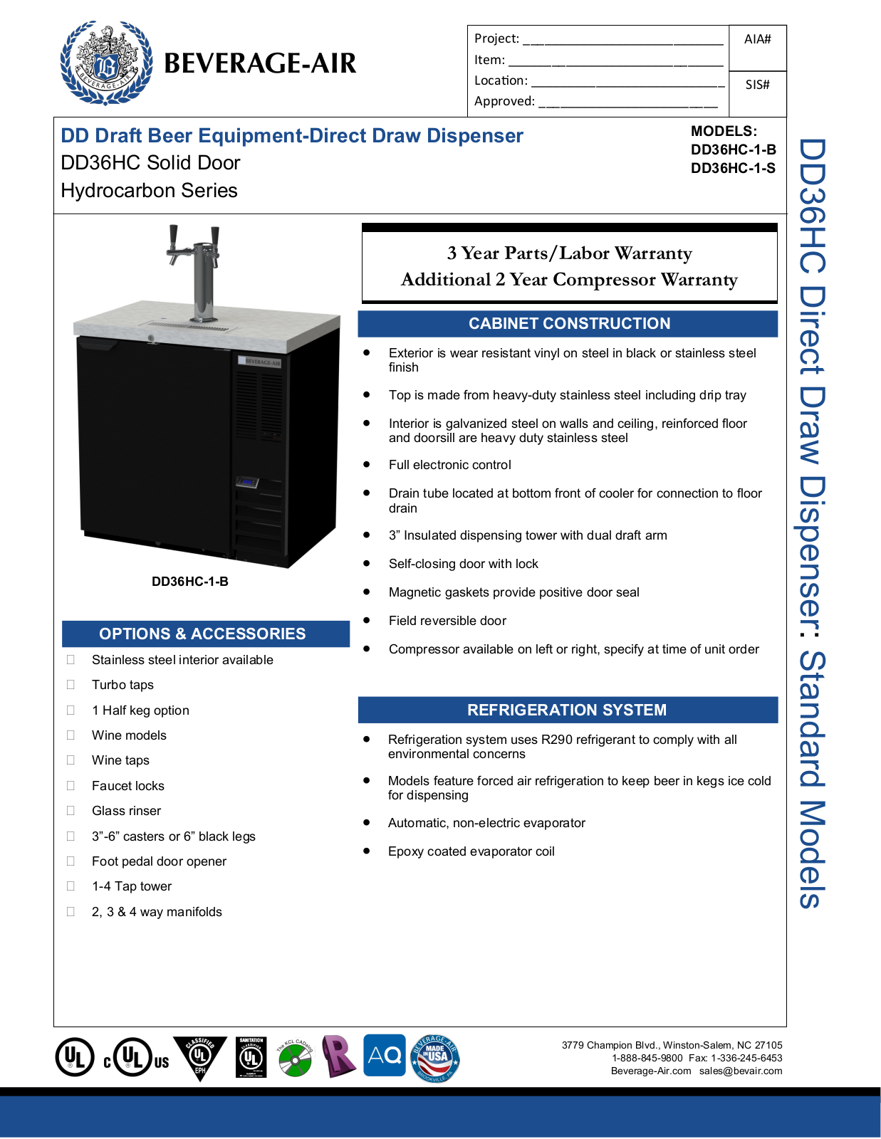 Beverage-Air DD36HC1S Specifications