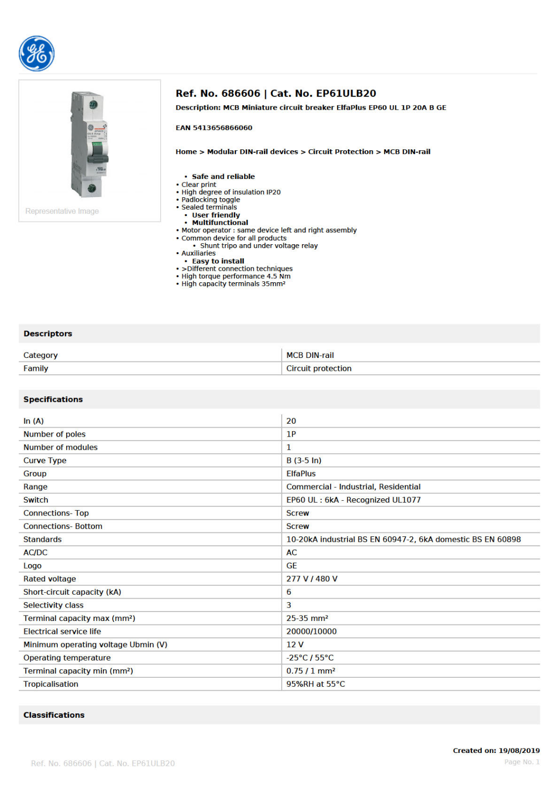 GE - General Electric EP61ULB20 Data Sheet