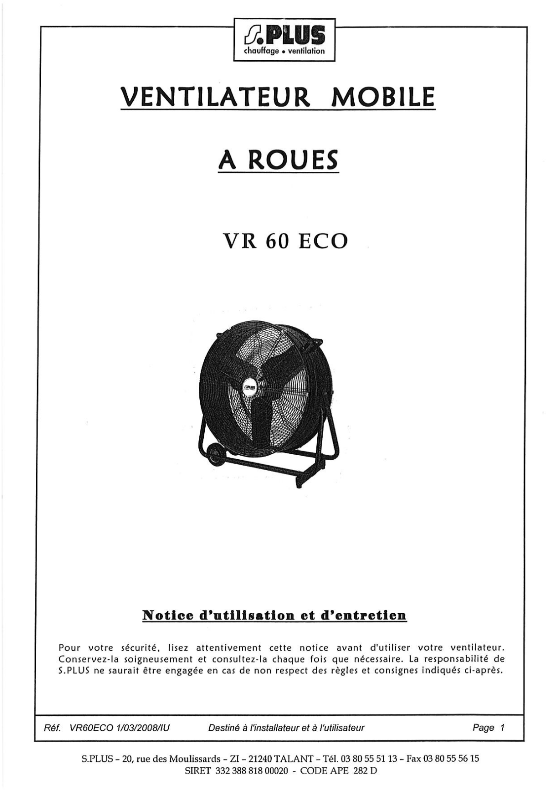 S.PLUS VR 60 ECO User Manual