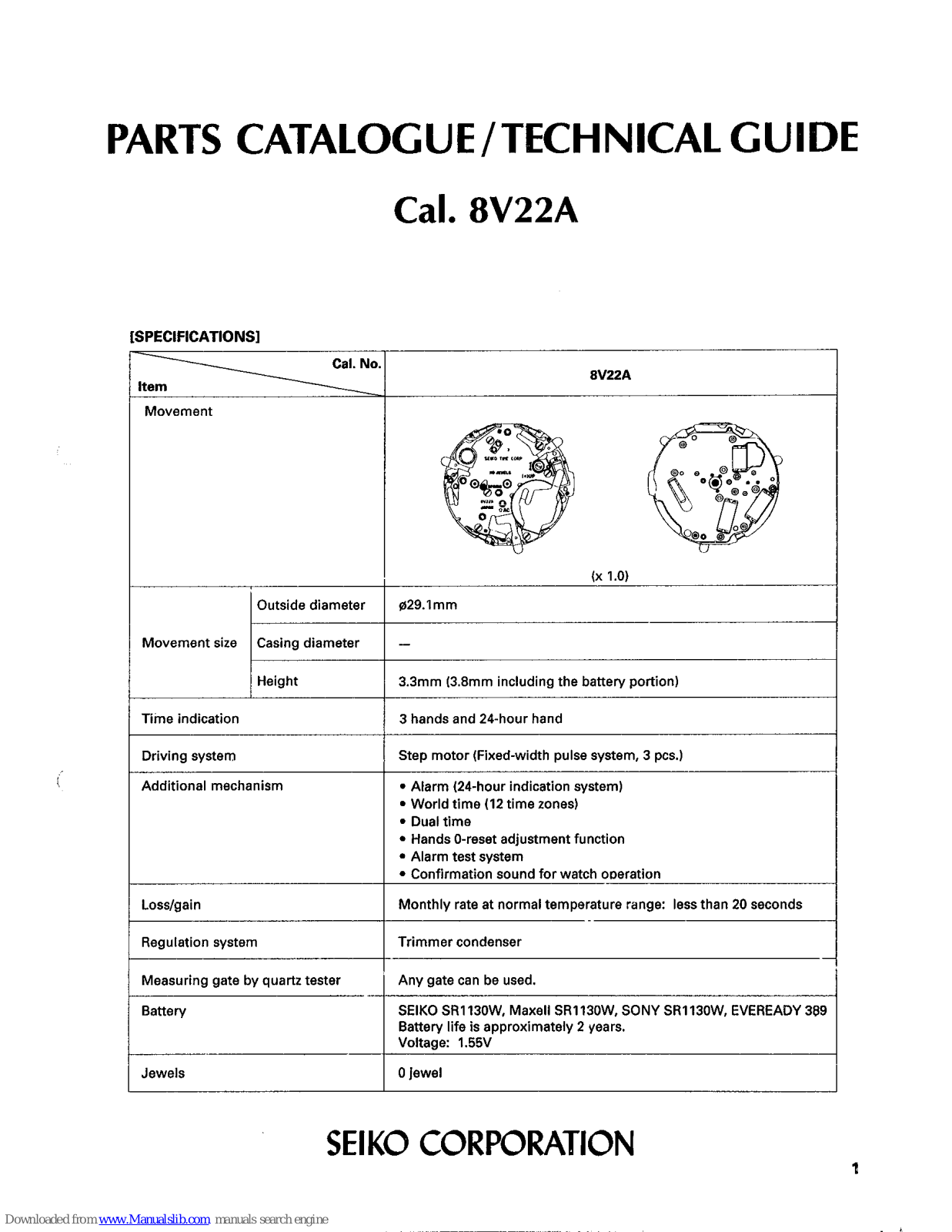 Seiko 8V22A Parts Catalogue /technical Manual