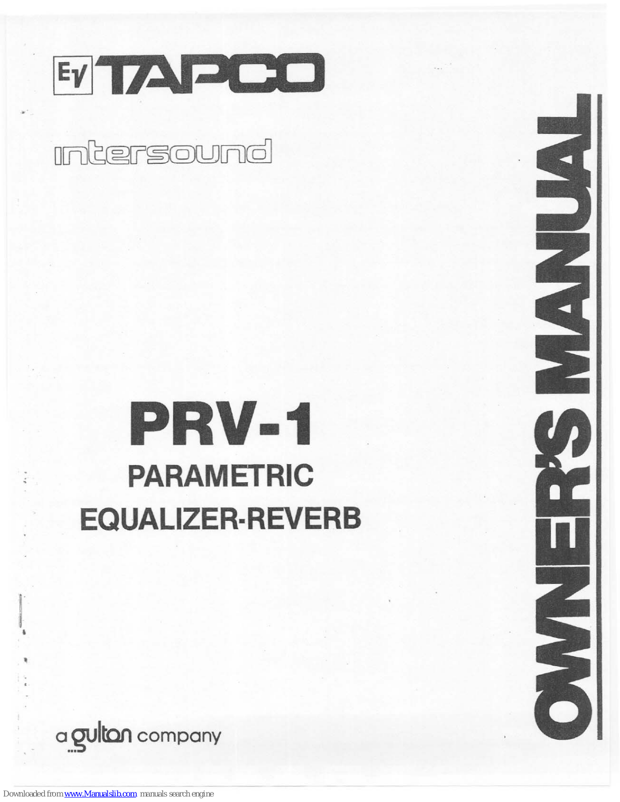 Tapco Parametric Equalizer-Reverb PRV-1, Intersound PRV-1 Owner's Manual