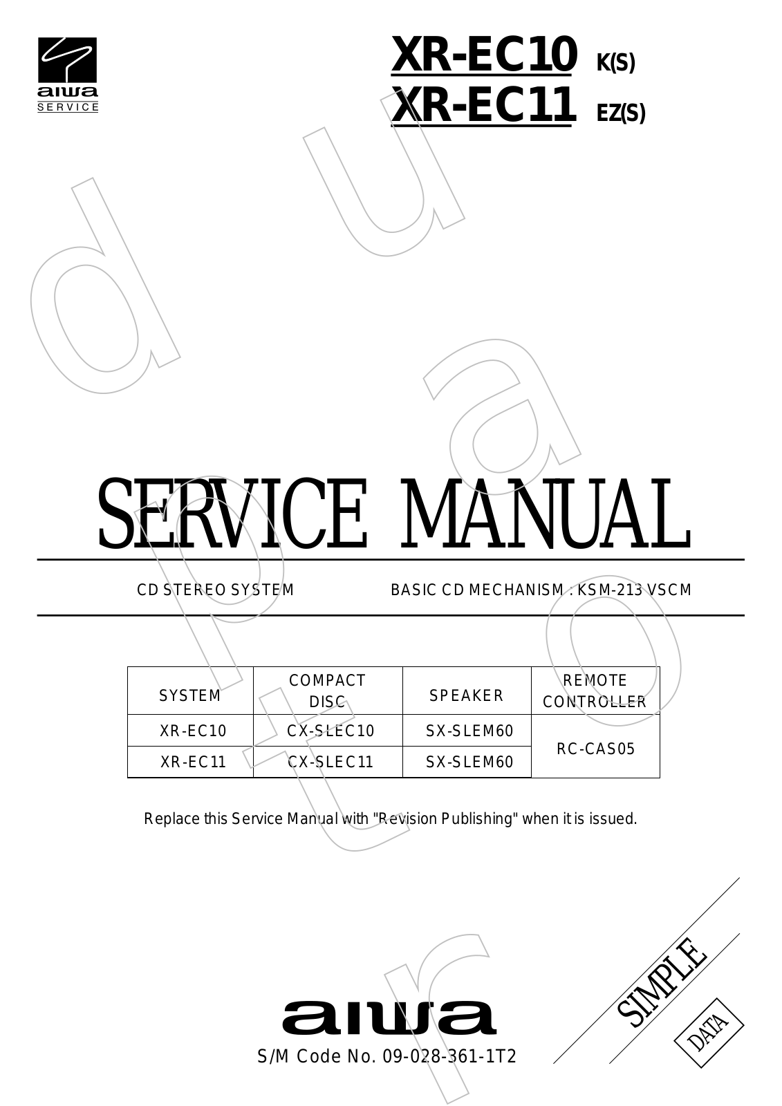 Aiwa XREC-10, XREC-11 Service manual