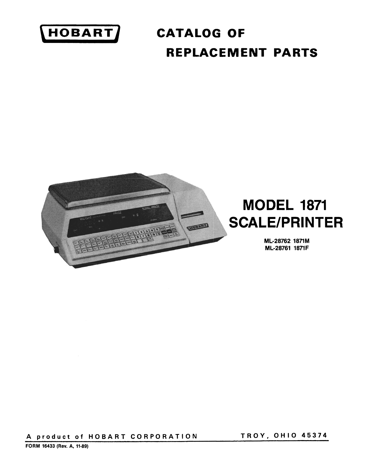 Hobart 1871 Parts List