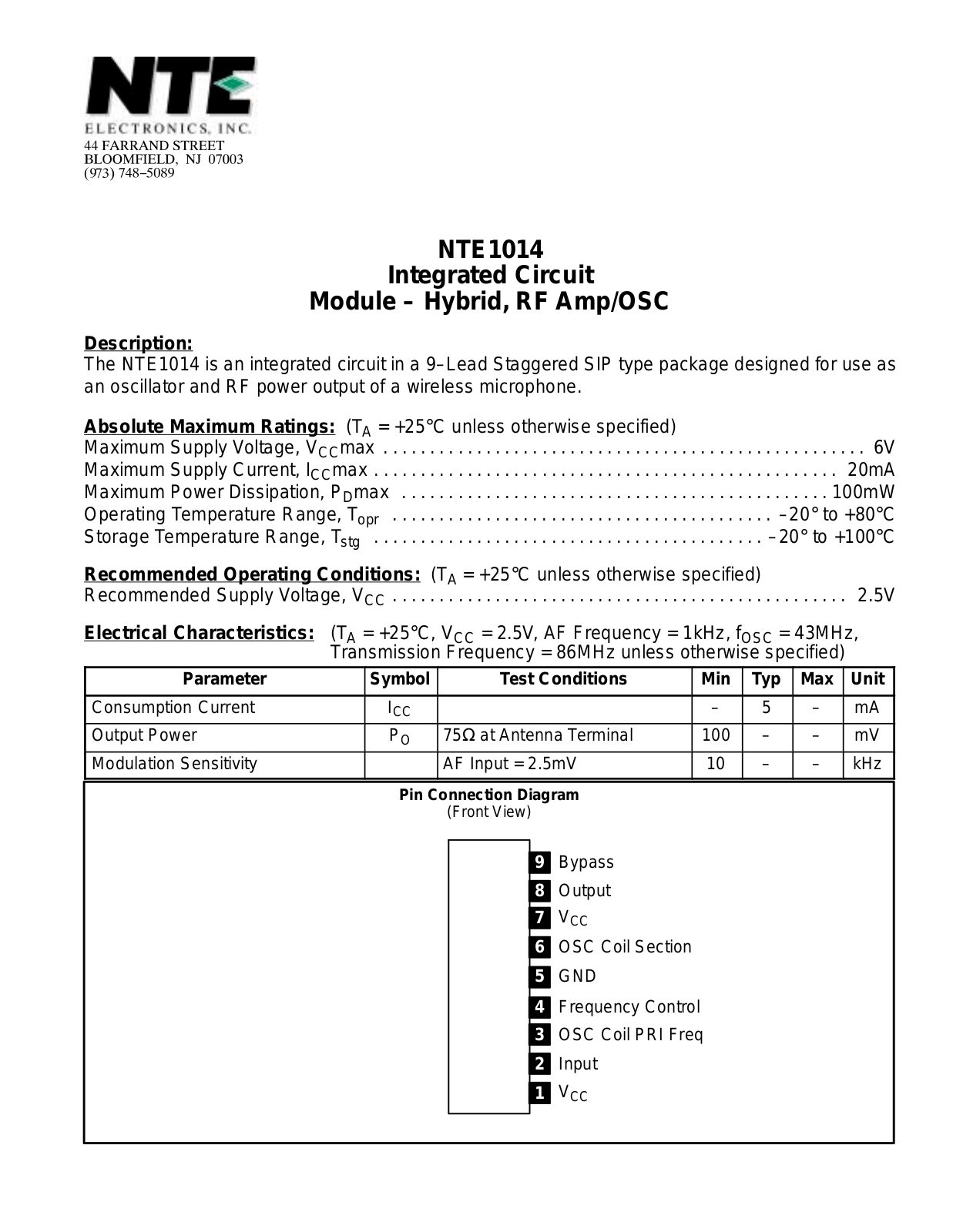 Datasheet NTE1014 Datasheet (NTE) - ManualMachine.com