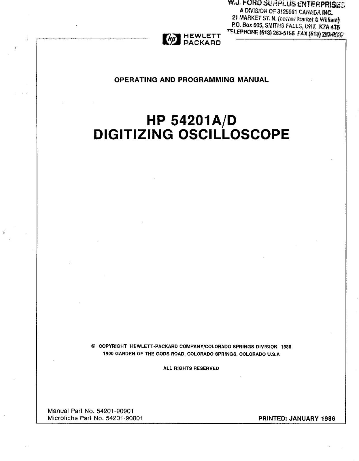 HP (Hewlett-Packard) 54201A User Manual