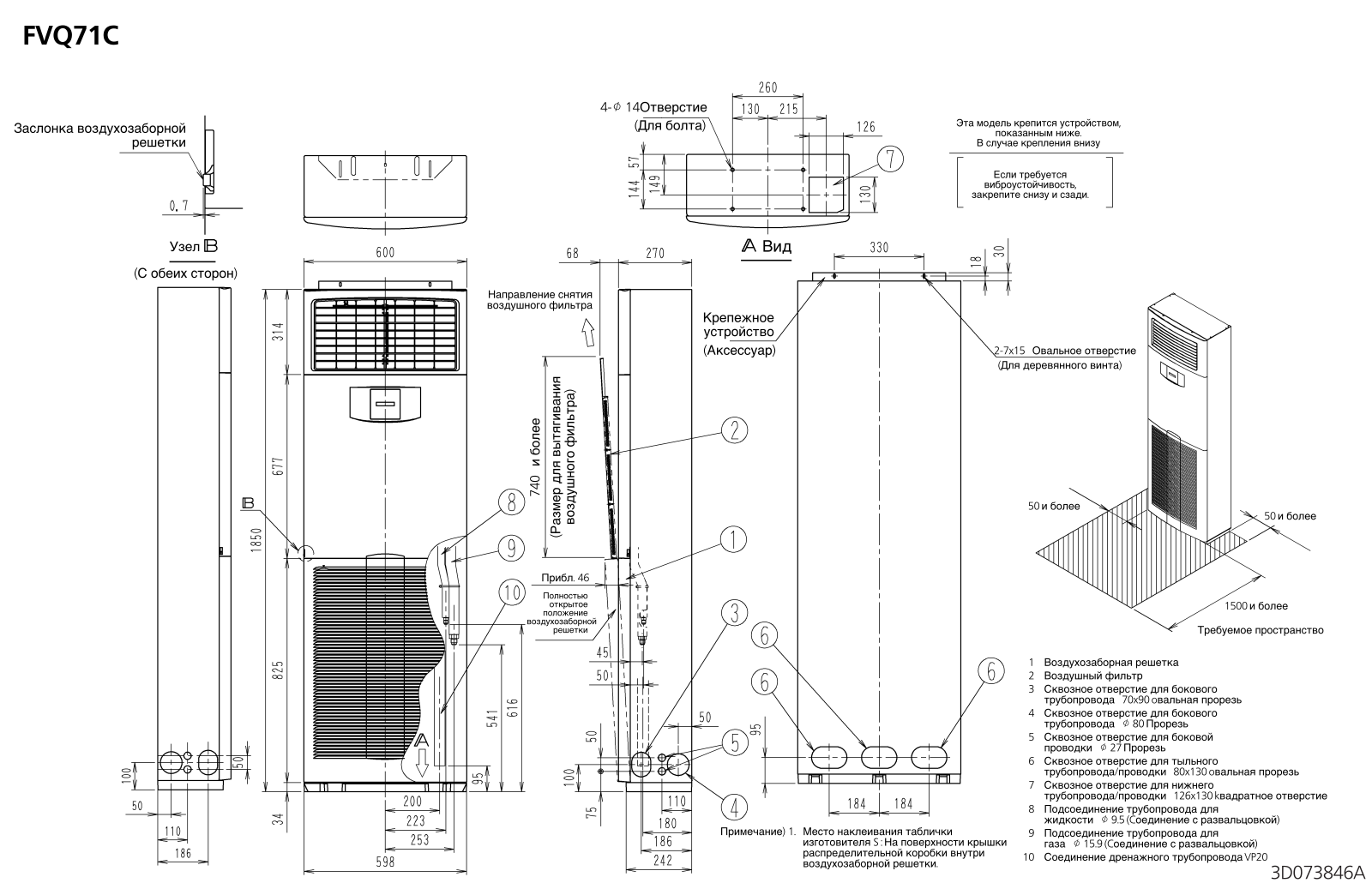 Daikin FVQ71C Dimensions