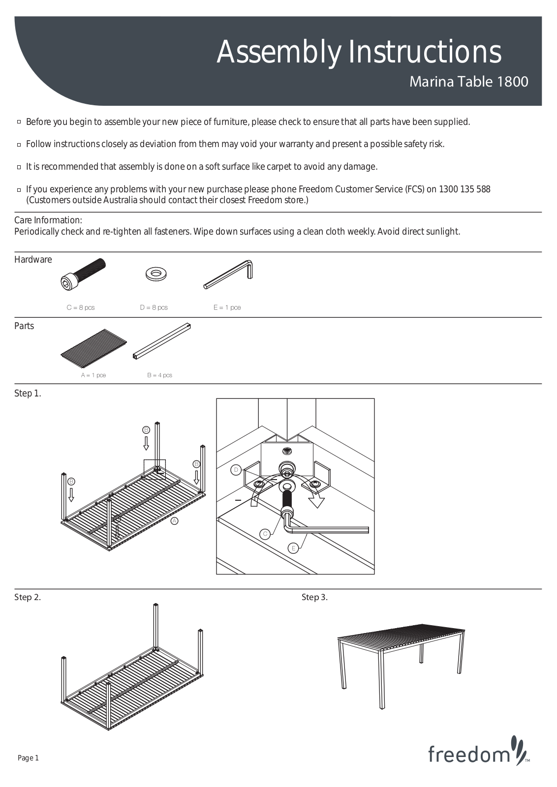 Freedom Marina Table 1800 Assembly Instruction