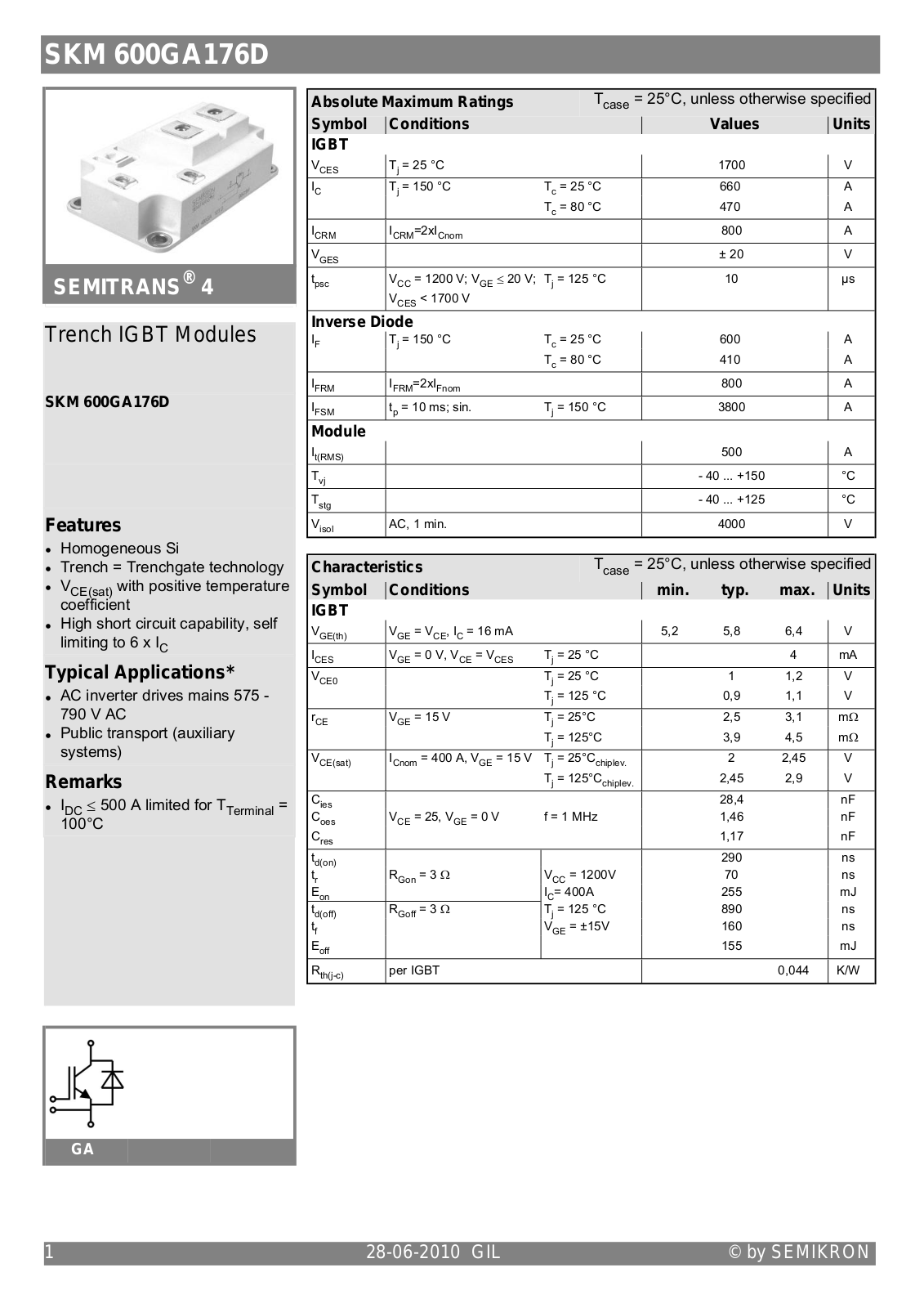 Semikron SKM600GA176D Data Sheet