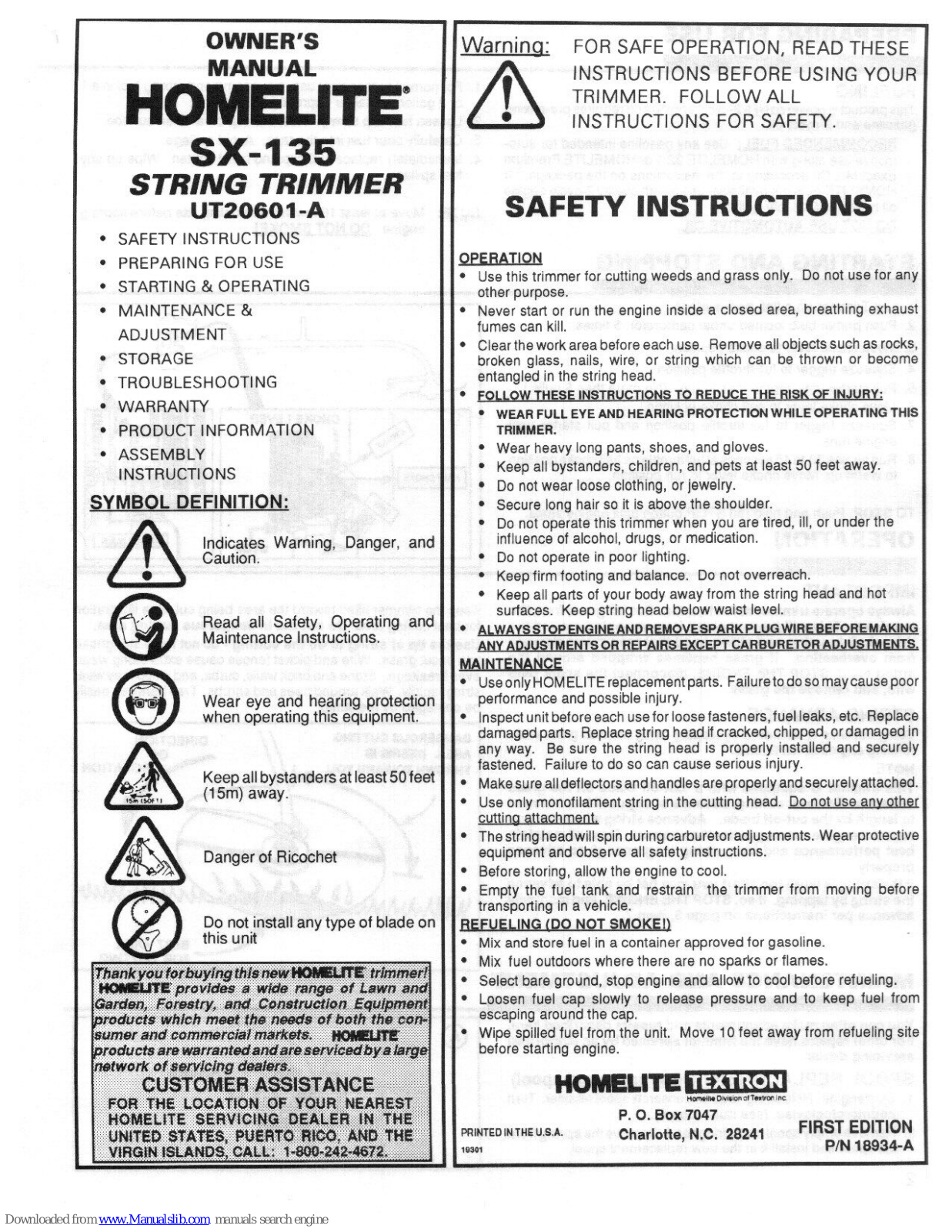 Homelite SX-125 Owner's Manual