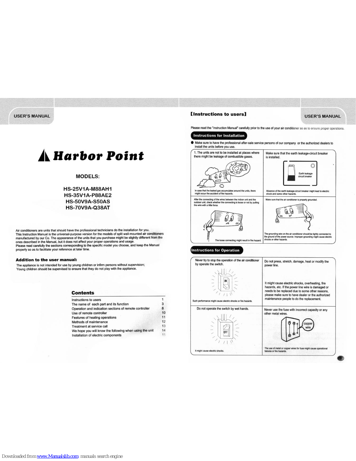 Harbor Point HS-25V1A-M88AH1, HS-70V9A-Q38AT, HS-35V1A-P88AE2, HS-50V9A-S50AS User Manual