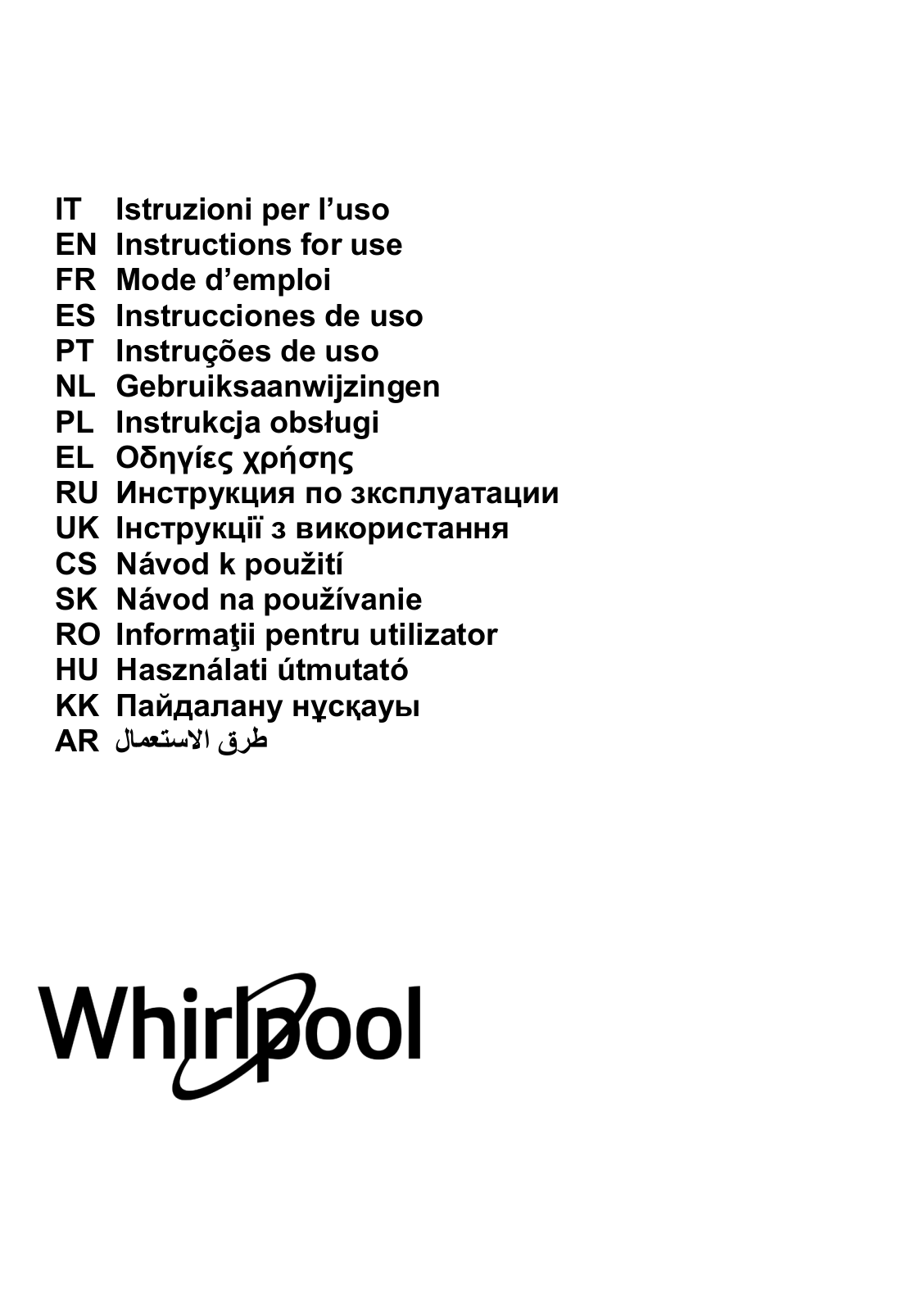 WHIRLPOOL WHB 92F UT X User Manual