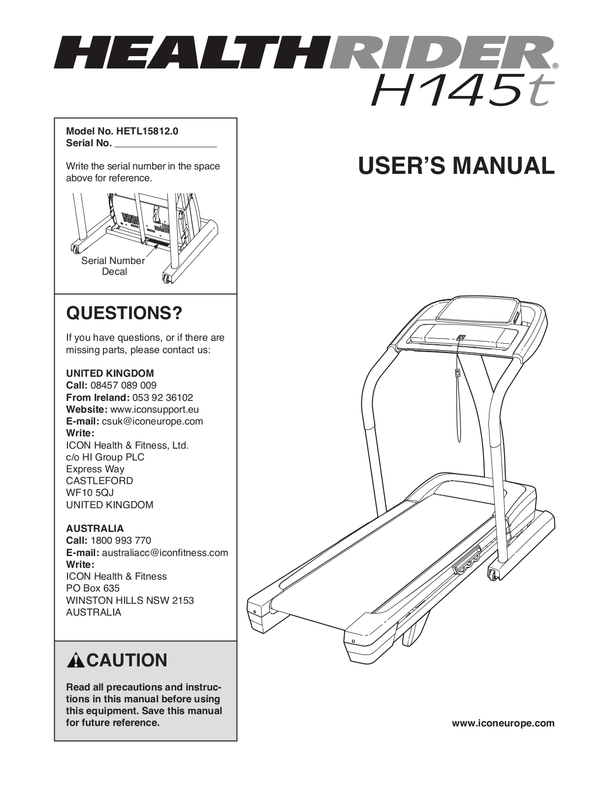 HealthRider HETL158120 Owner's Manual