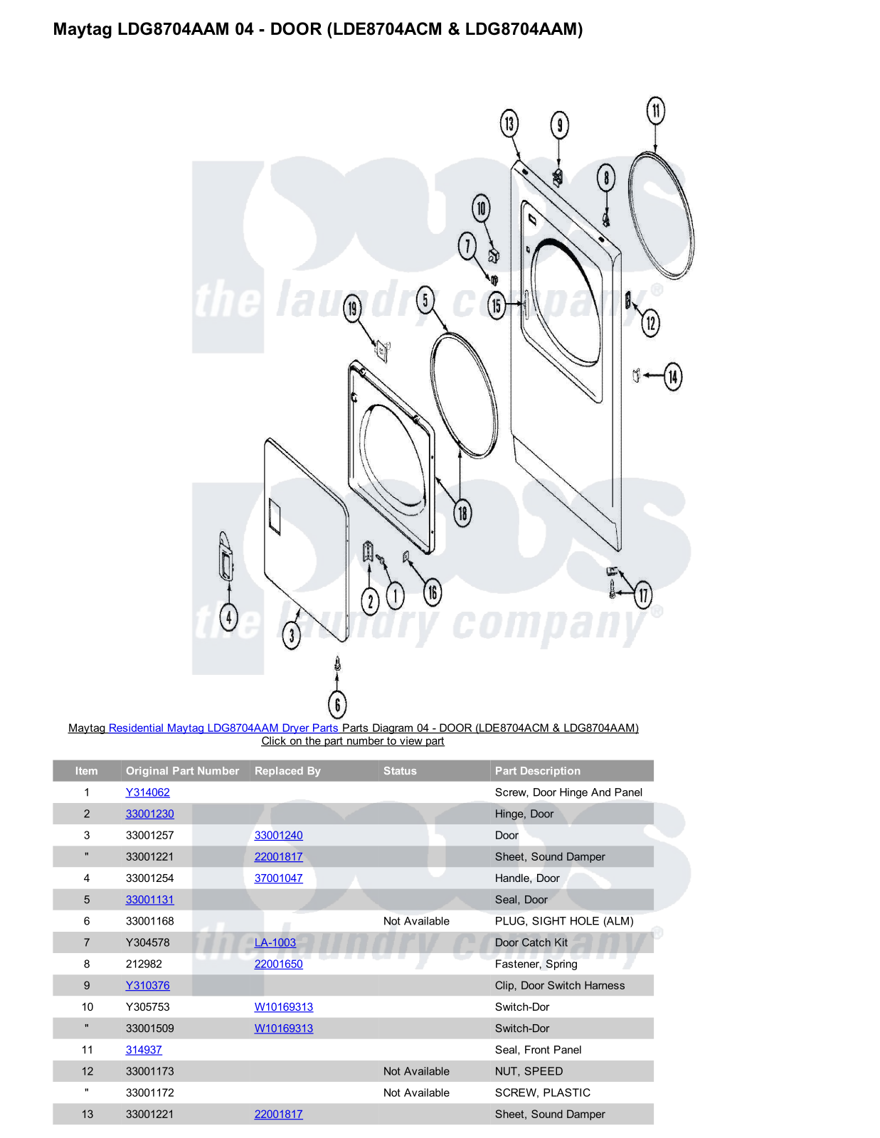 Maytag LDG8704AAM Parts Diagram