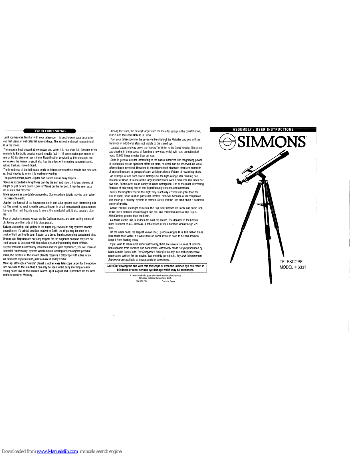 Simmons 6331 User Instructions - ManualMachine.com