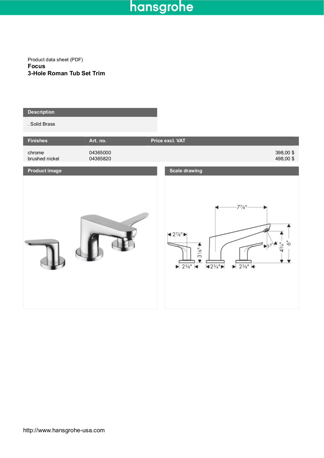 Hansgrohe HAN3148 Specifications - ManualMachine.com