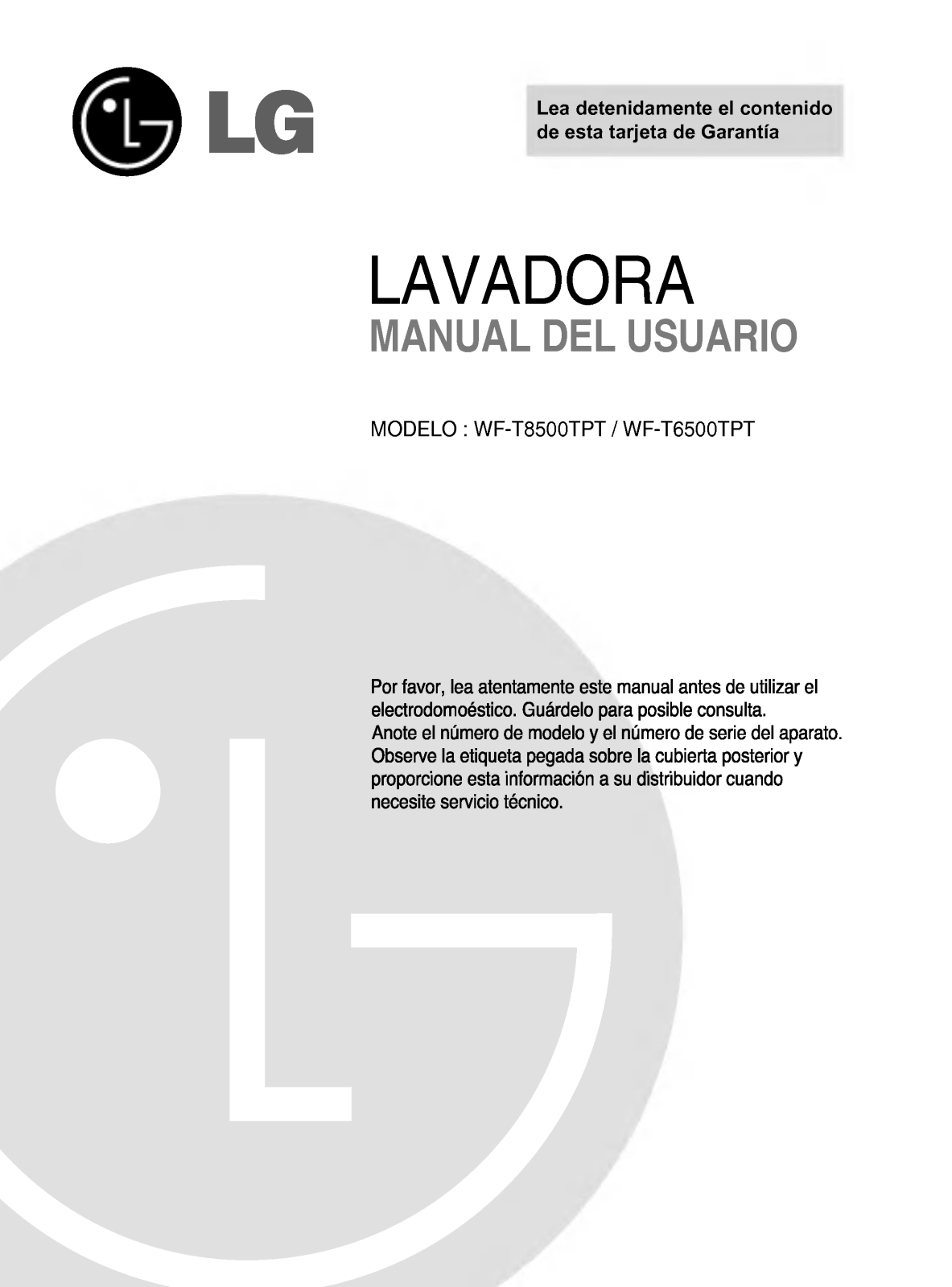 LG WF-T8500TPT User Manual