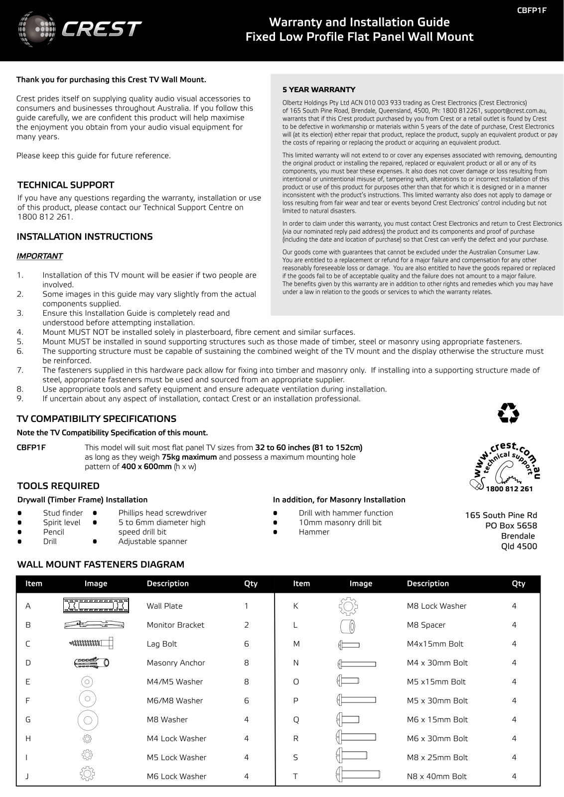 Crest CBFP1F User Manual