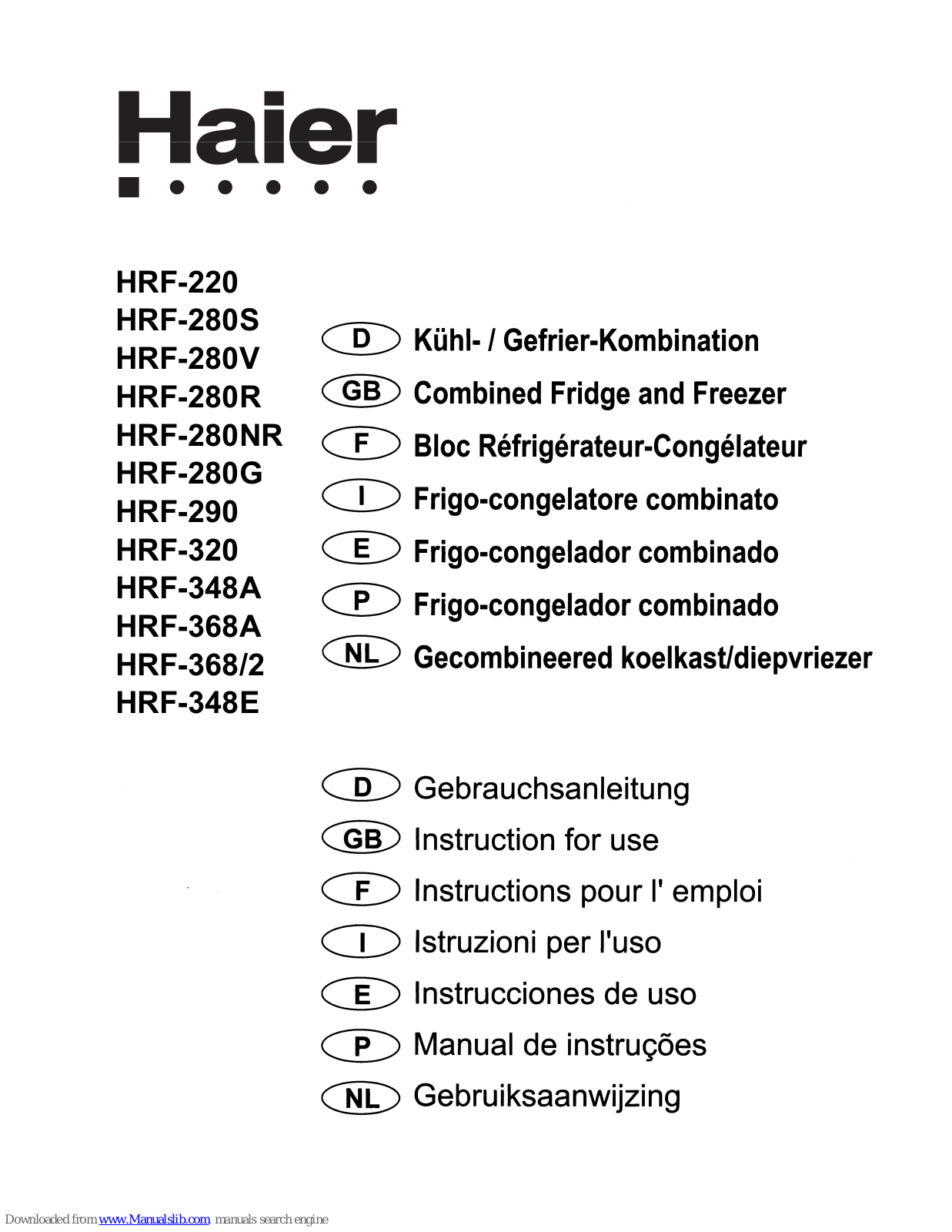 Haier HRF-290, HRF-368/2, HRF-320, HRF-348E, HRF-280NR User Manual