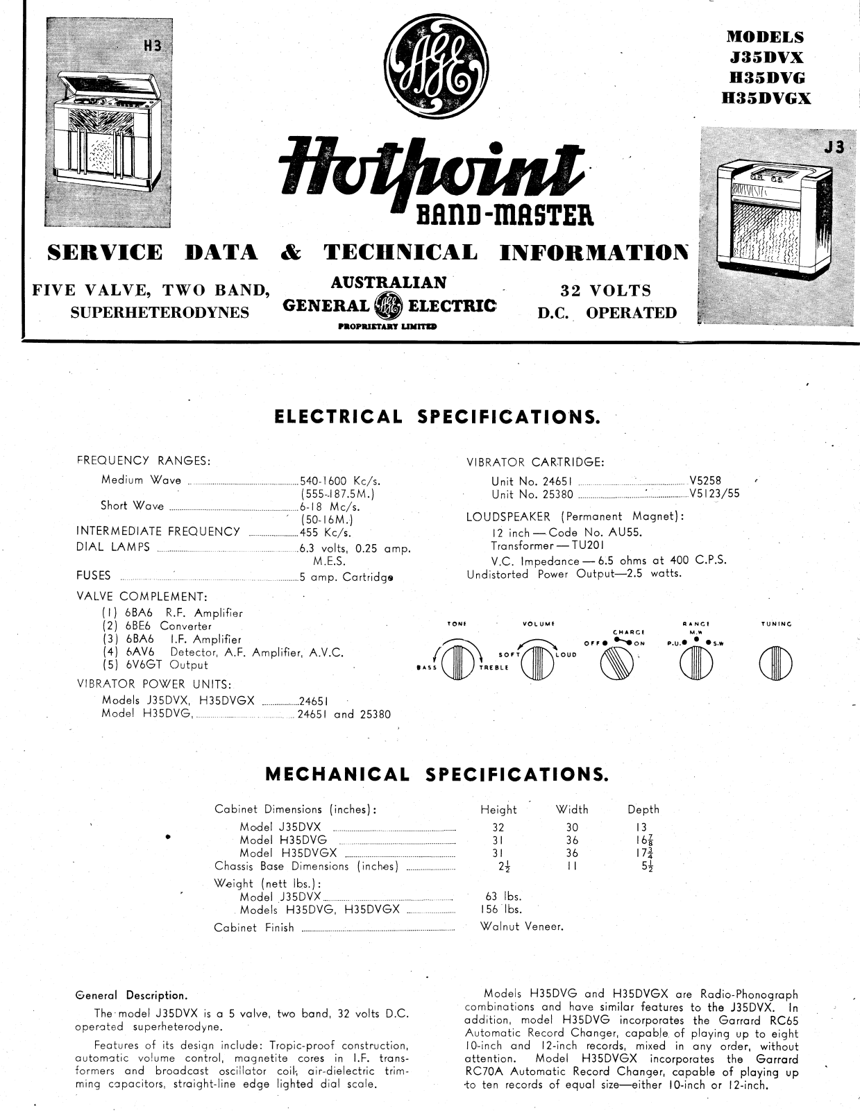 Hotpoint - Bandmaster J35DVX, H35DVG, H35DVGX Diagram - ManualMachine.com