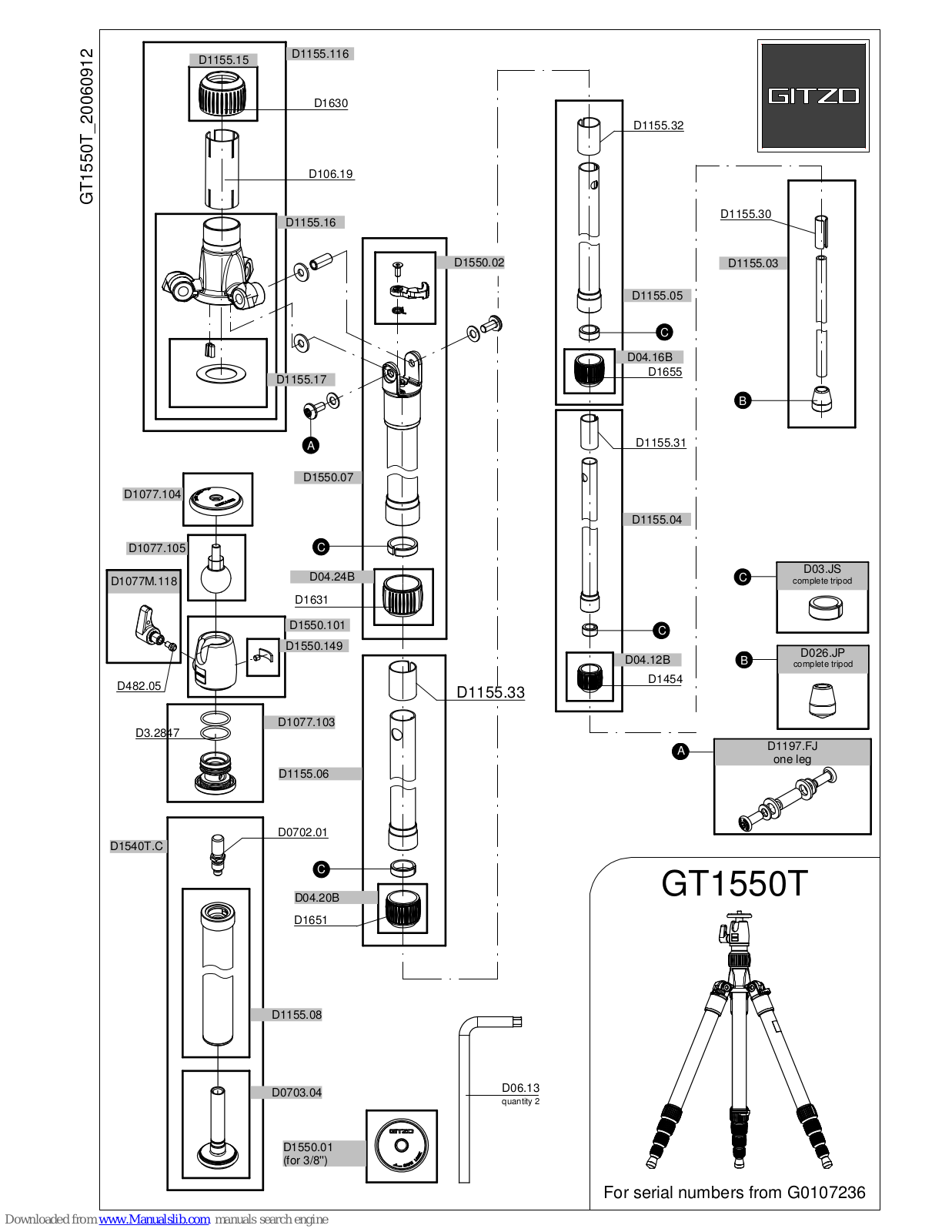 Gitzo Series 1 Traveler GT1550T, 1 GT1550T Parts List