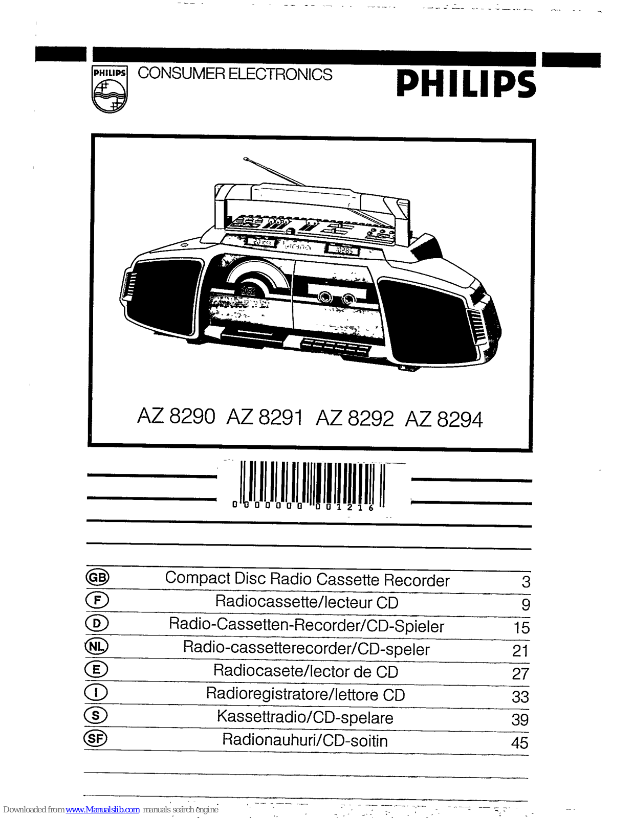 Philips AZ 8292, AZ8290 - annexe 1, AZ8294 - annexe 1, AZ 8290, AZ 8294 User Manual