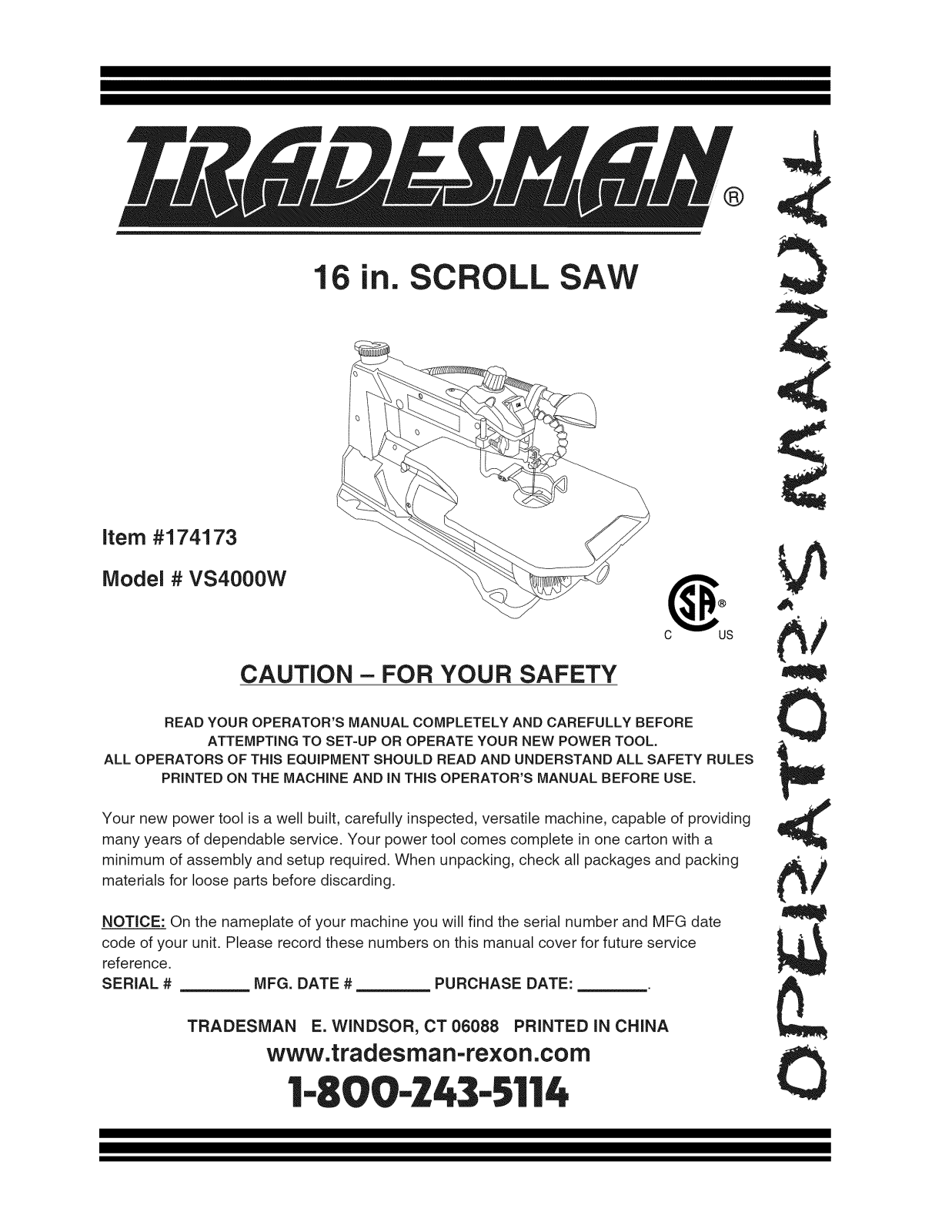 Tradesman VS4000W Owner’s Manual