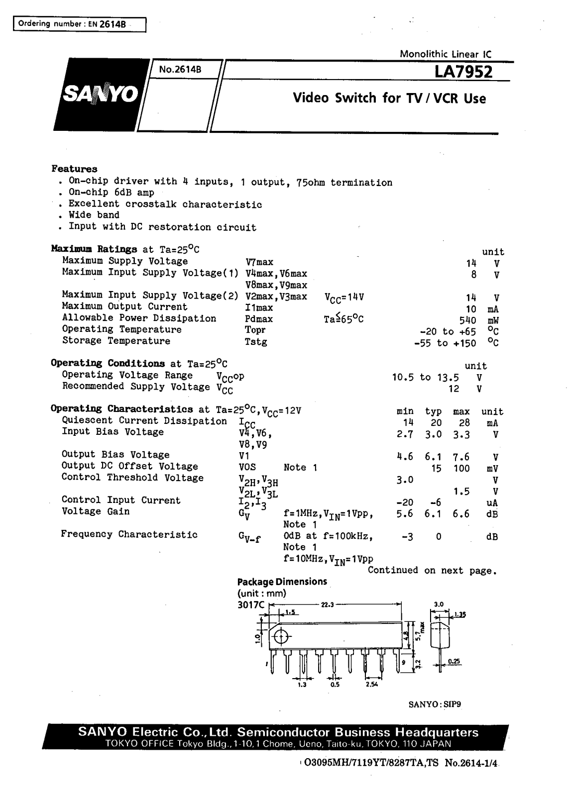 SANYO LA7952 Datasheet