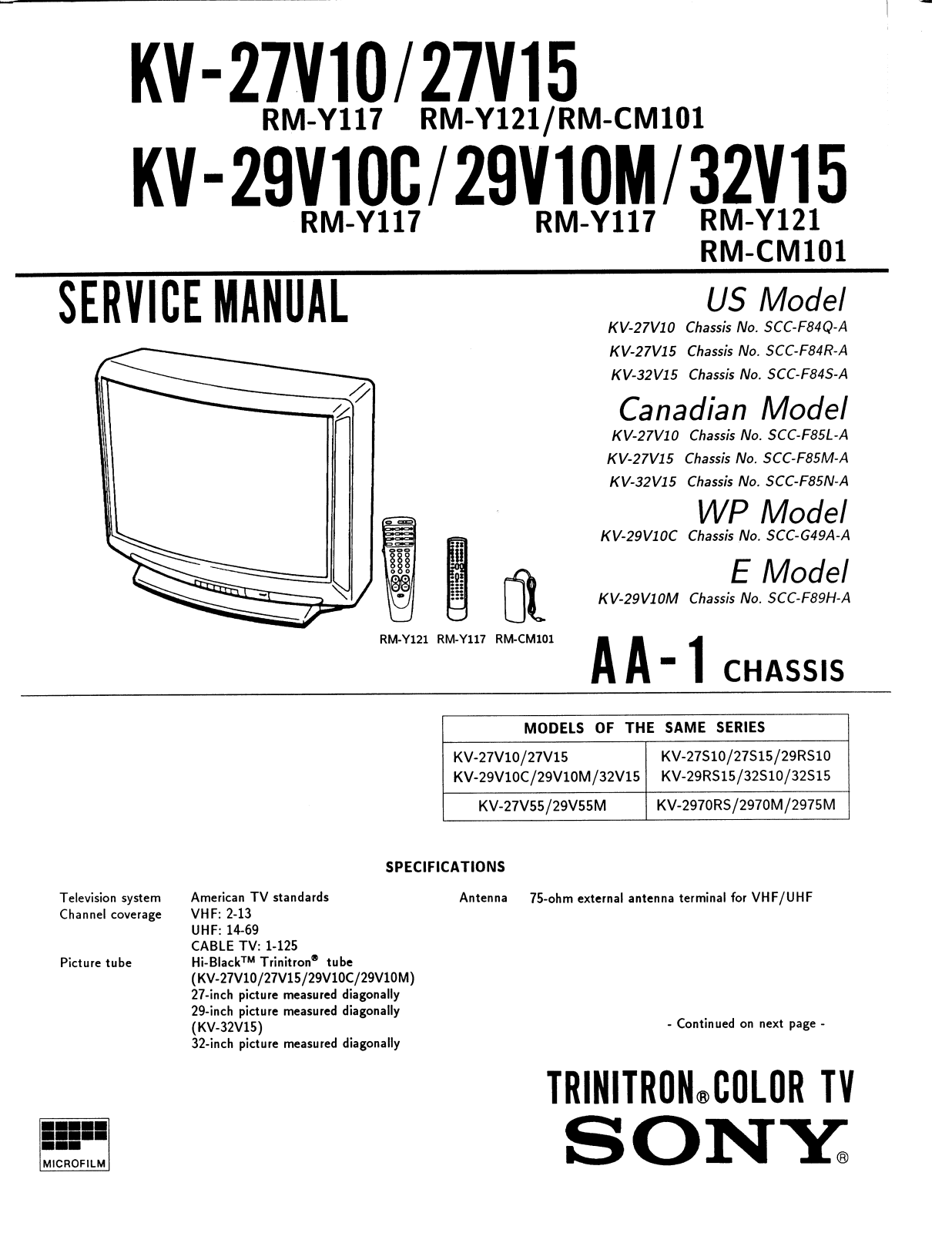 SONY KV-27V10, KV-27V15, KV-29V10C, KV-29V10M, KV-32V15 SERVICE MANUAL