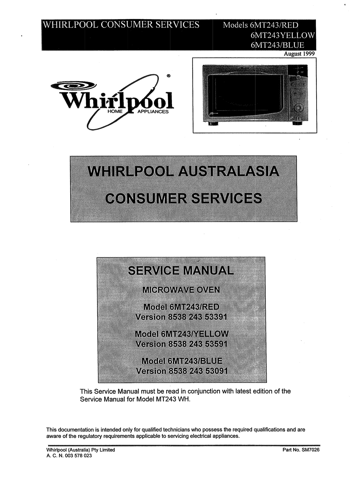 Whirlpool 6MT243 Service Manual