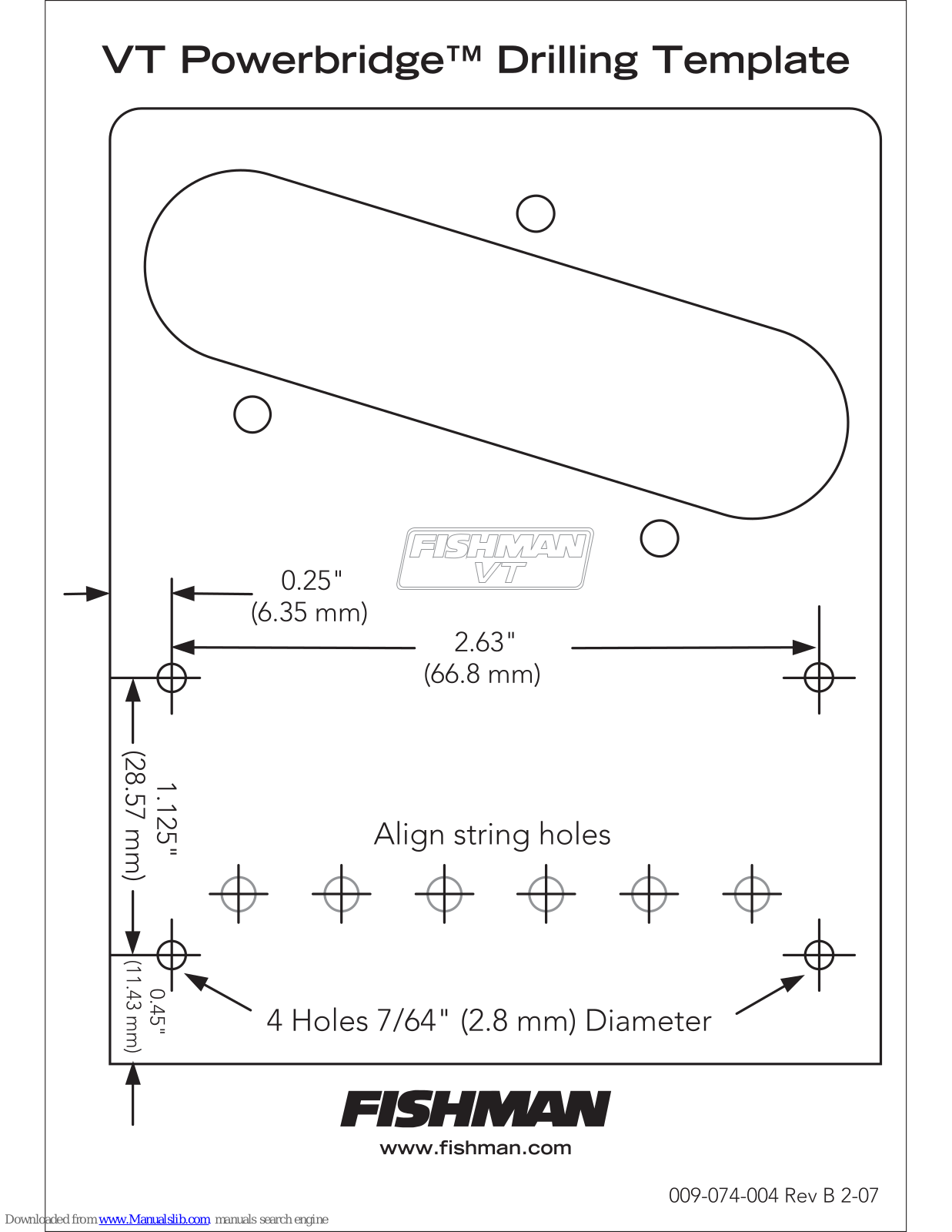 Fishman VT POWERBRIDGE - ROUTING, VT POWERBRIDGE Template Manual