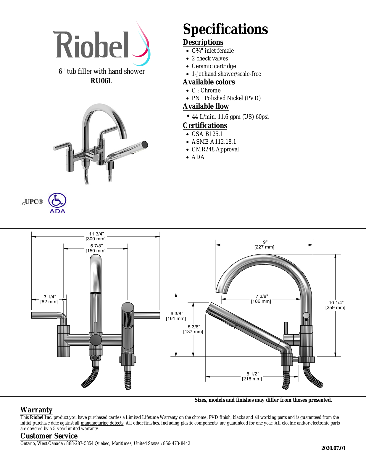 Riobel RU06LPN, RU06LC, RU06LBN Specifications - ManualMachine.com