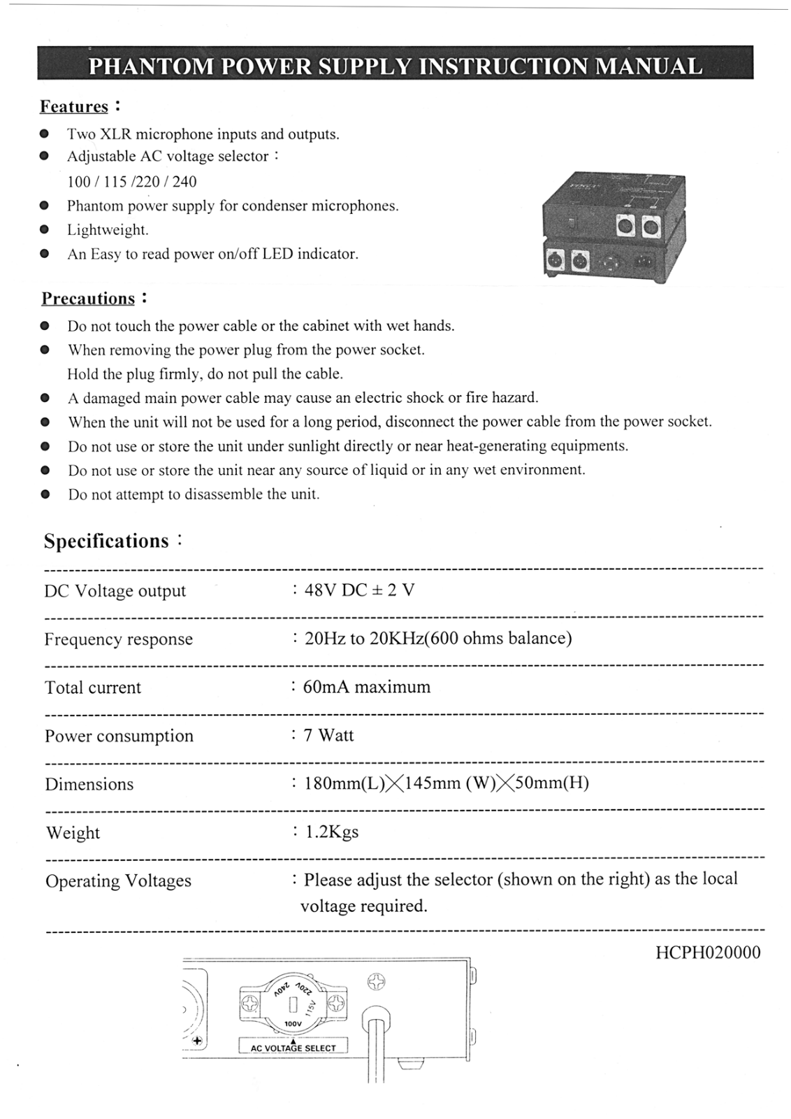 Phantom Tech HCPH0200000 User Manual