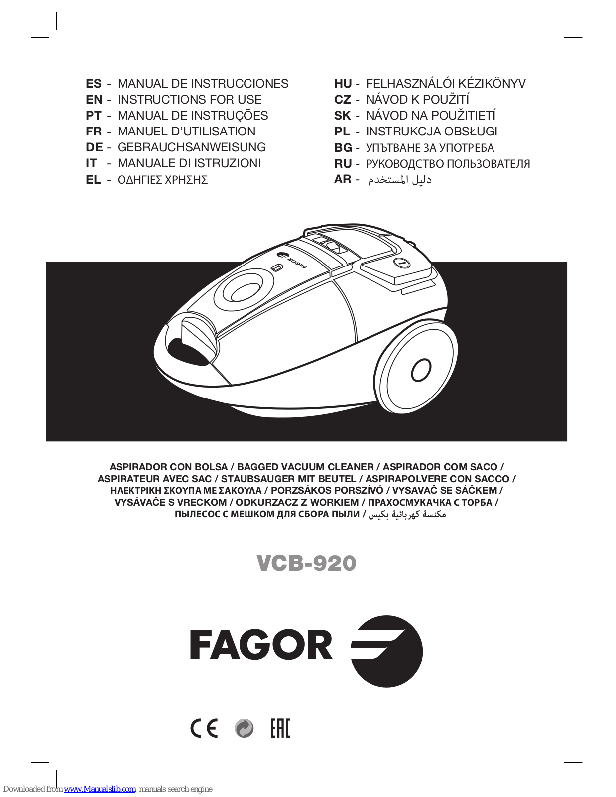 Fagor VCB-920 Instructions For Use Manual