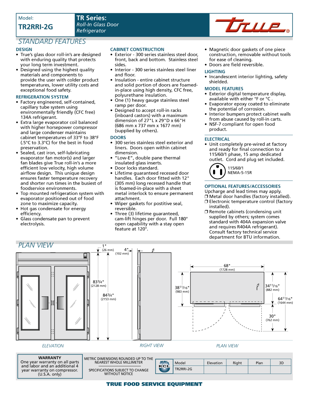 True Manufacturing TR2RRI-2G General Manual